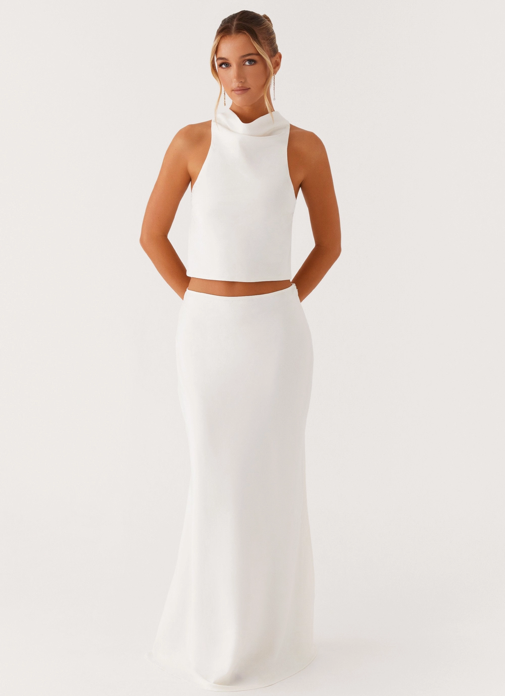 Weekend Style Rugged Wear Mina Satin Maxi Skirt - White