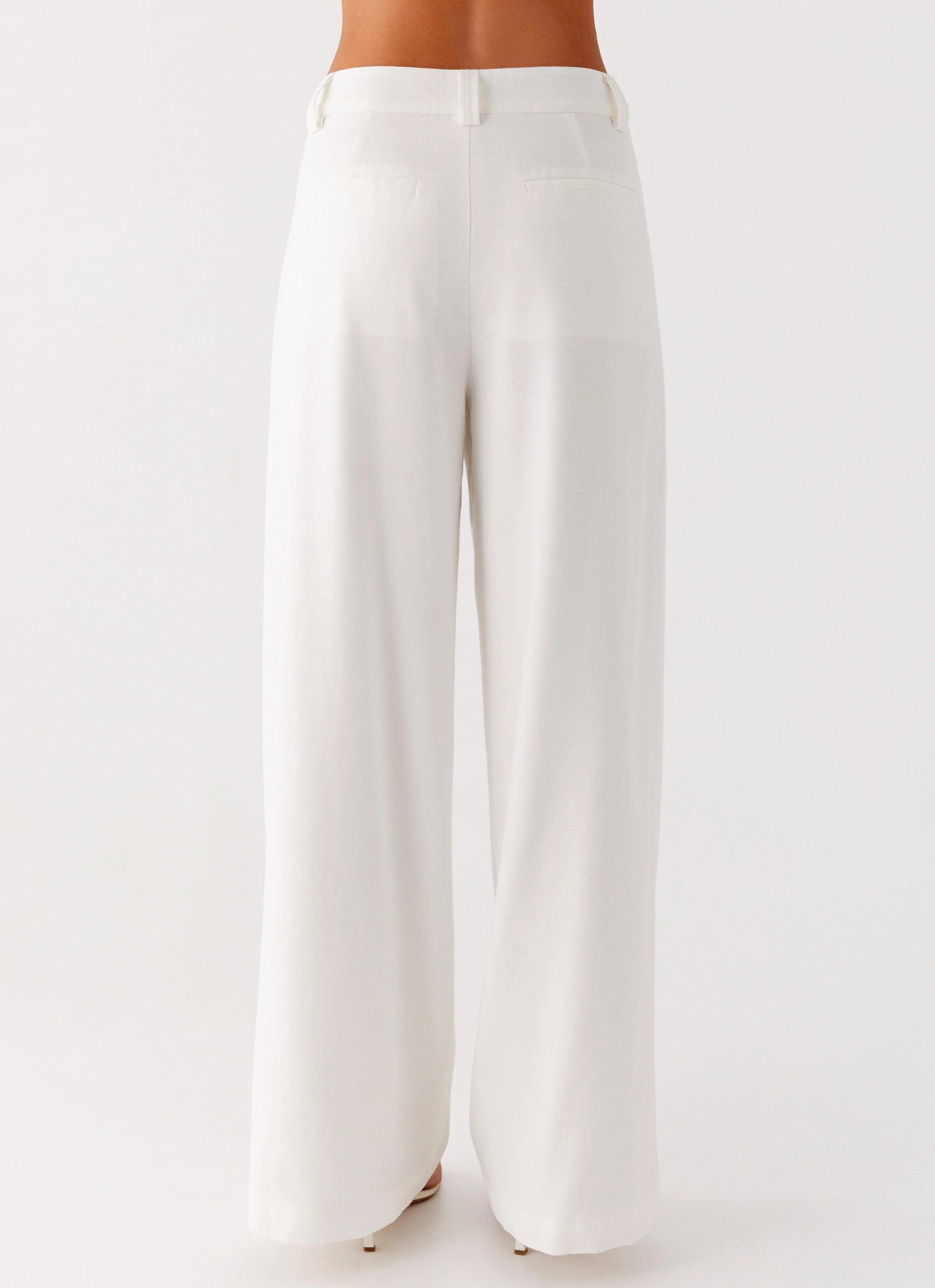 Delong Low Rise Linen Pants - White AdjustableDrawstring Quick Release Buckle