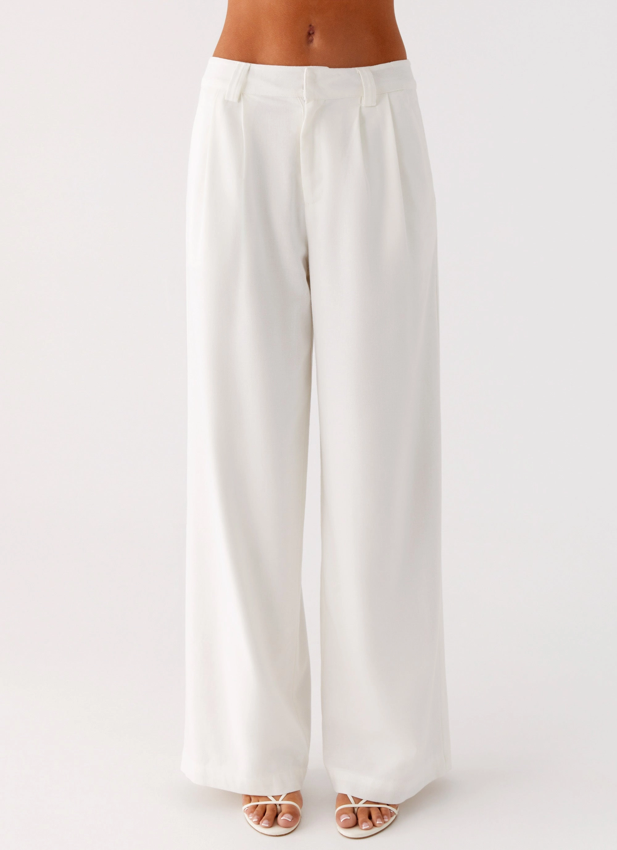 Delong Low Rise Linen Pants - White Roomy Fit Breath Friendly