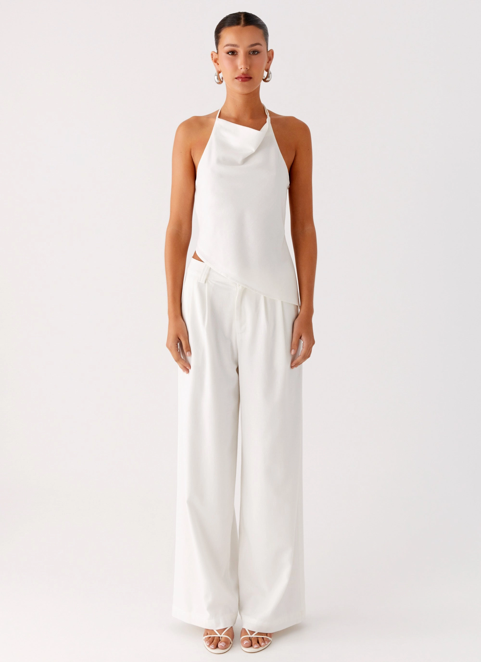 SmoothZipClosure Delong Low Rise Linen Pants - White