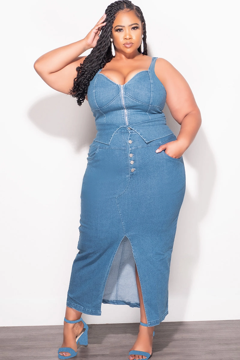Final Sale Plus Size 2pc Set Tank Top and Skirt In Blue Denim Casual Edge Casual Design