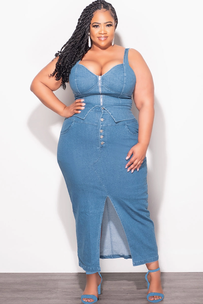 Final Sale Plus Size 2pc Set Tank Top and Skirt In Blue Denim Chic Vibe