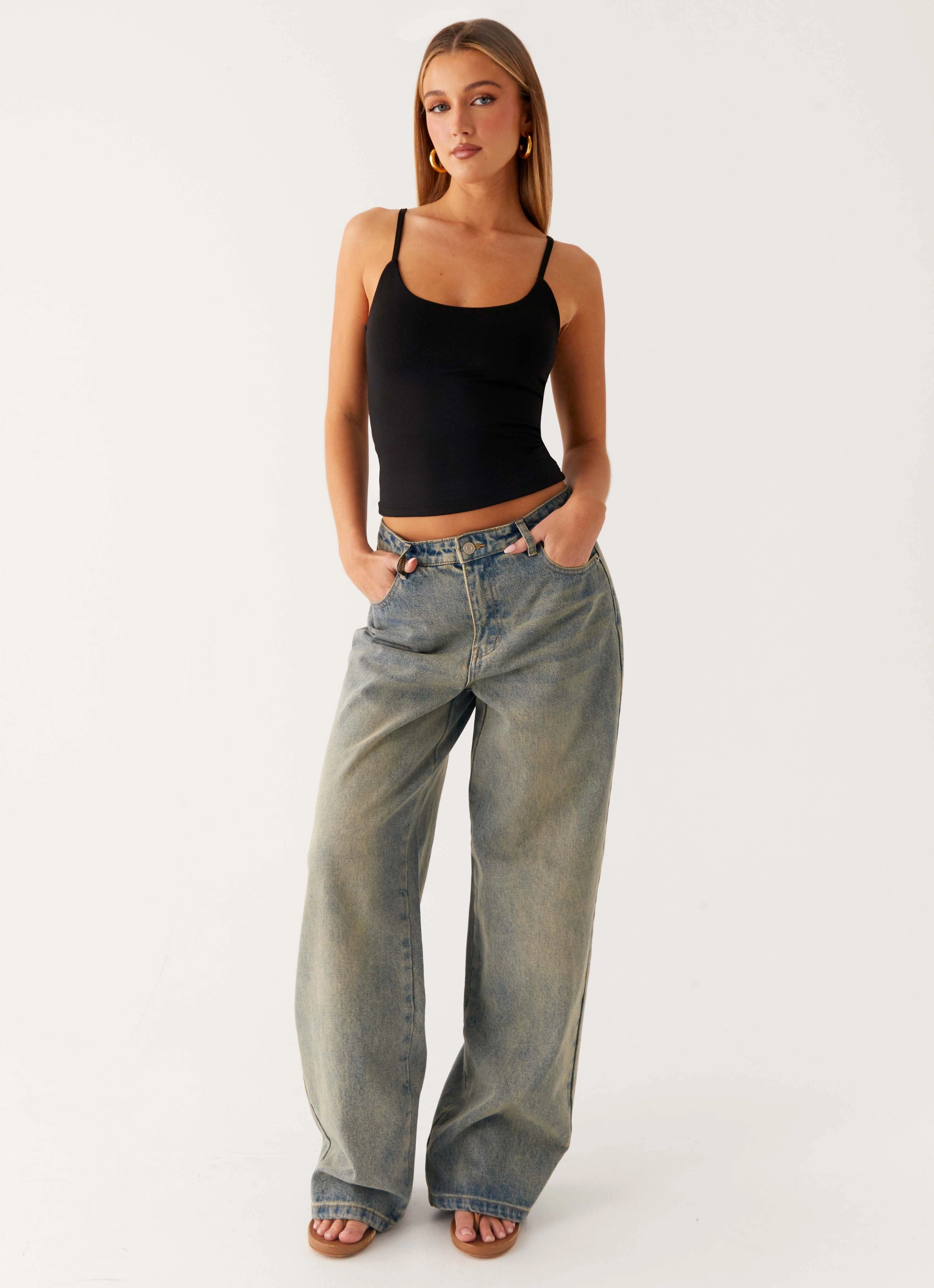 Keanna Low Rise Denim Jeans - Dirty Wash Professional Wear