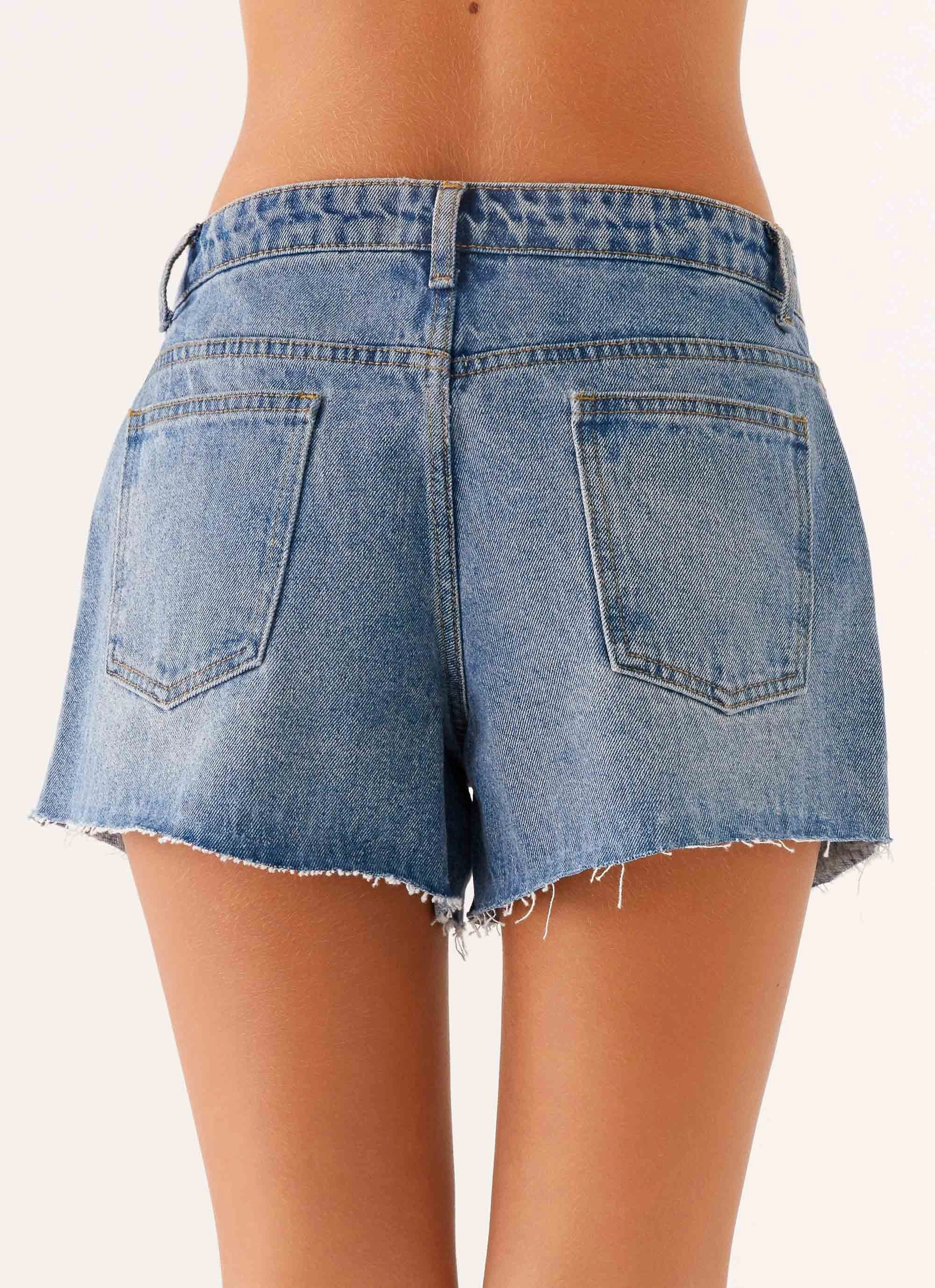 Davie Low Rise Denim Shorts - Blue Minimal Waistband