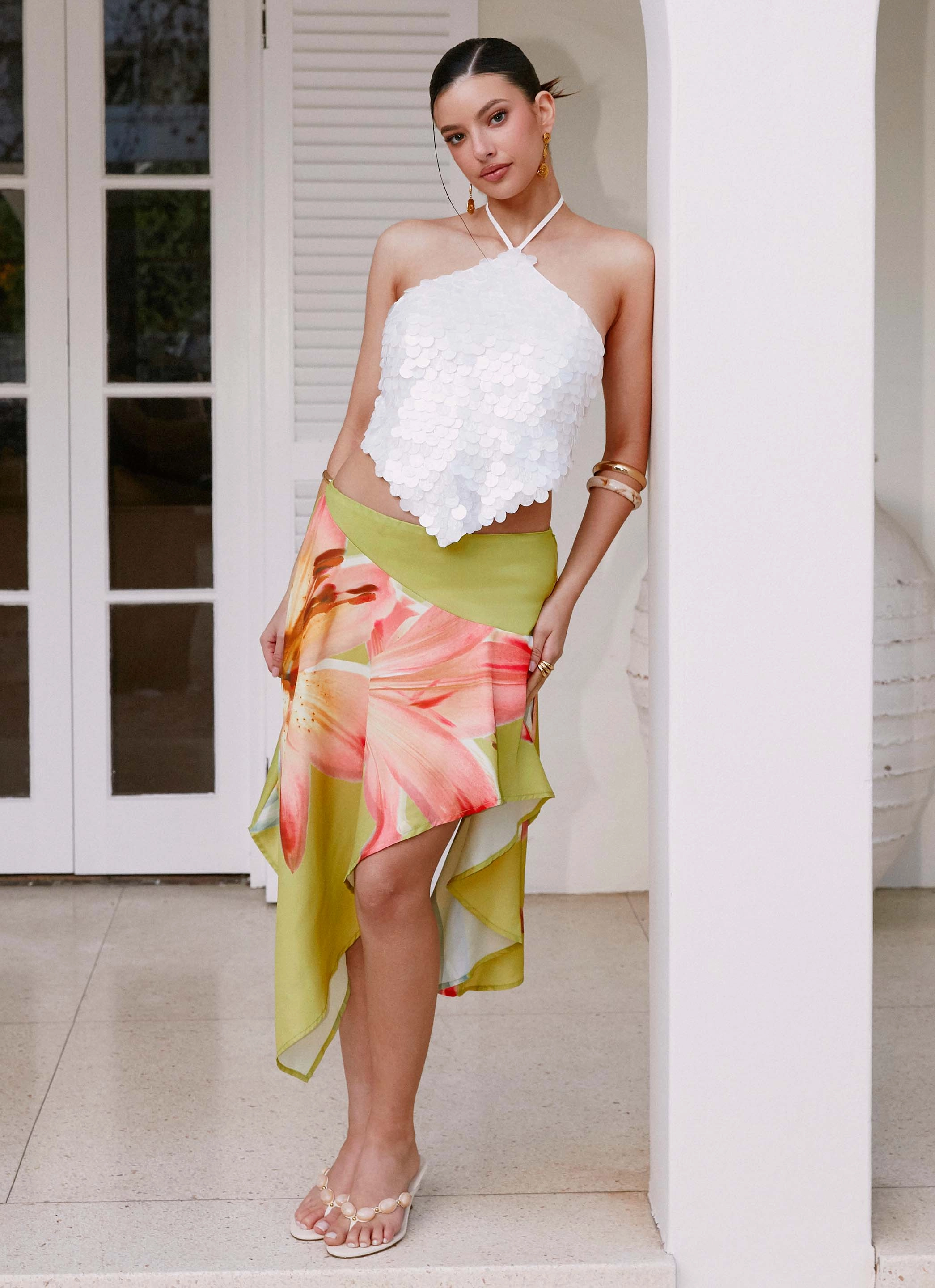 Compact Pack HeatRegulatingLining Kia Low Rise Asymmetrical Midi Skirt - Jungle Floral