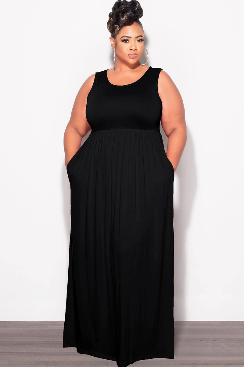 Final Sale Plus Size Sleeveless Maxi Dress in Black OrganicCottonBlend