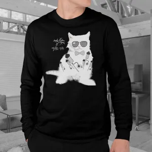 Cat print black full sleeve t-shirt for men, lioness-love