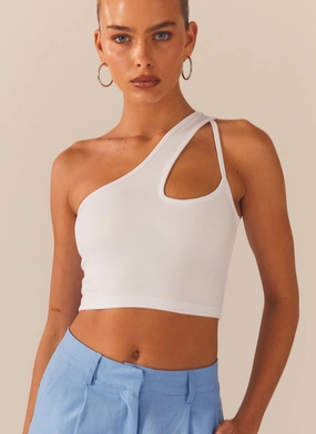 Wrinkle resistant fabric Minimalist Aesthetic Cedar Crop Top - White