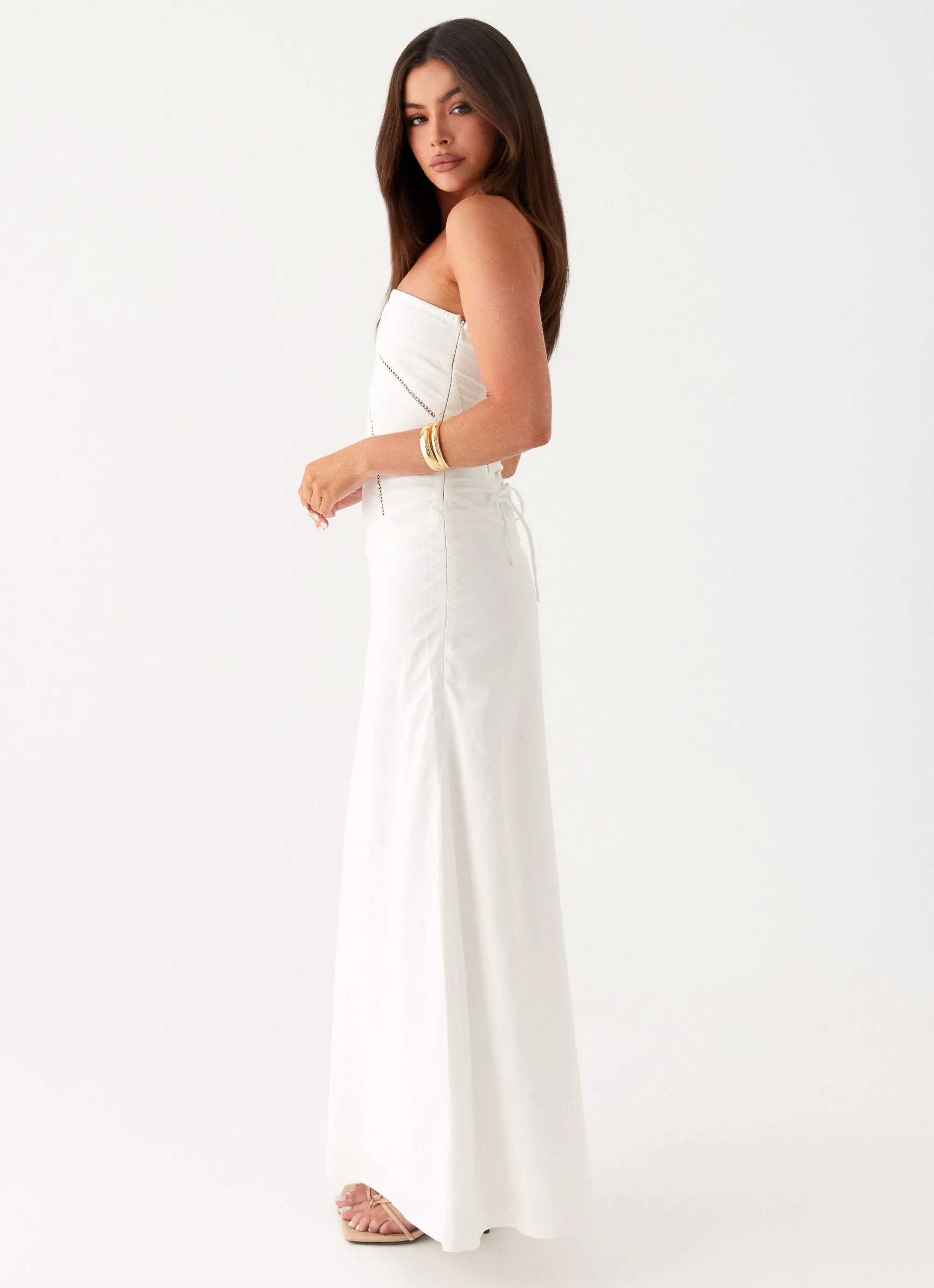 Cerisa Linen Maxi Dress - White MoistureWickingTechnology