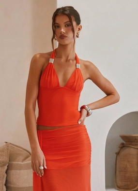 PolyesterBlend Blaze Halter Top - Fire Red