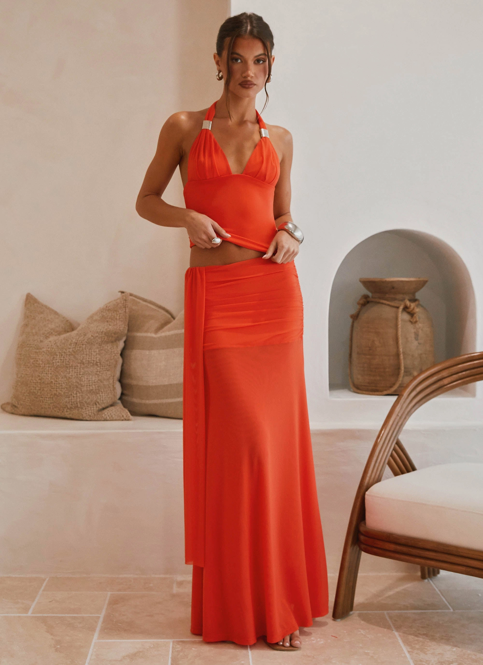 anti static coating UV Protective Layer Blaze Halter Top - Fire Red