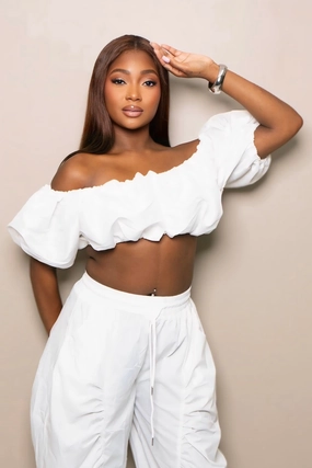 LightweightTexture Rachel Ruffle Me Right Off-Shoulder Crop Top