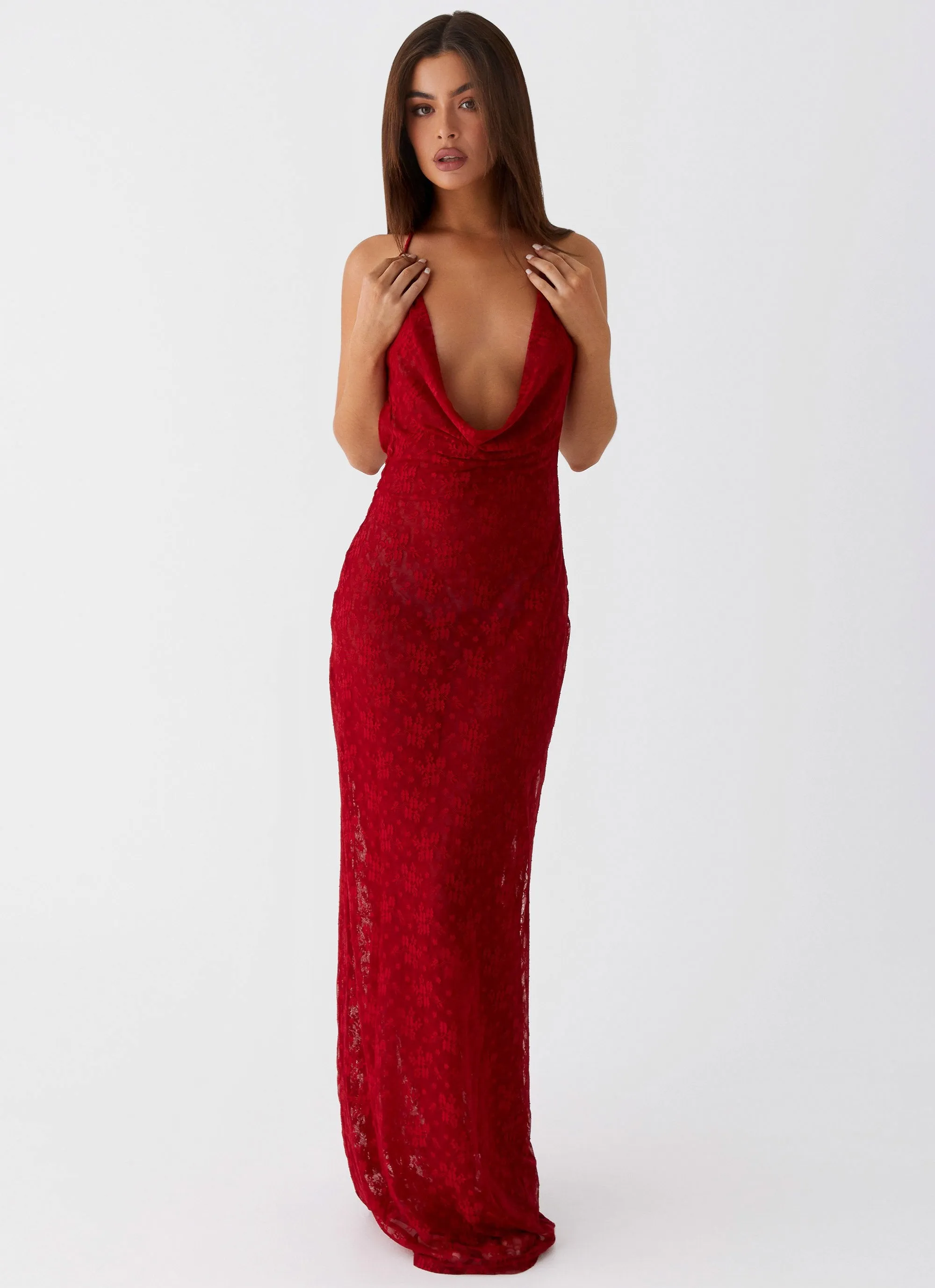 Earthy Hue Champagne Coastline Maxi Dress - Dark Red