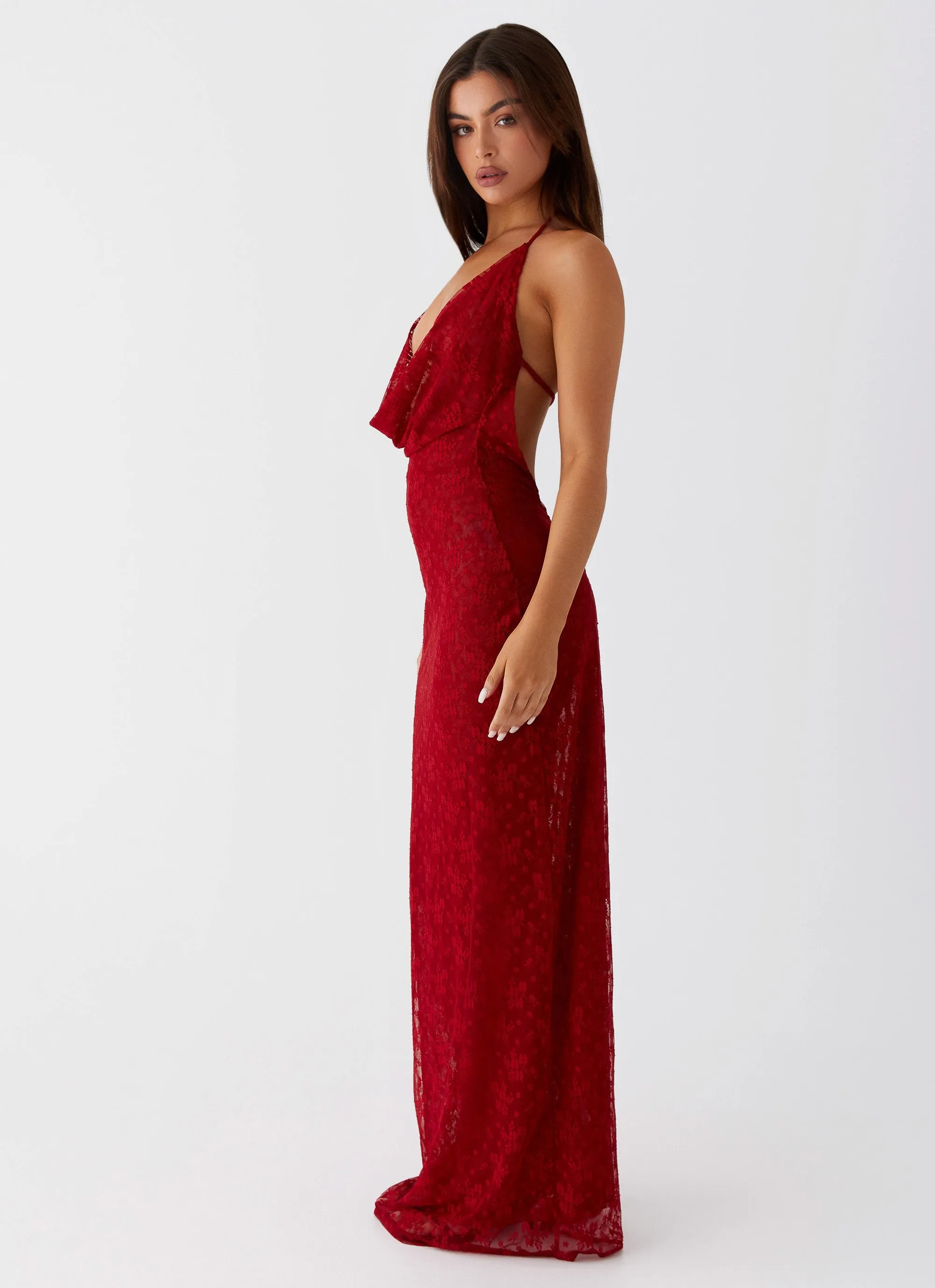Champagne Coastline Maxi Dress - Dark Red Clean Style Soft Profile