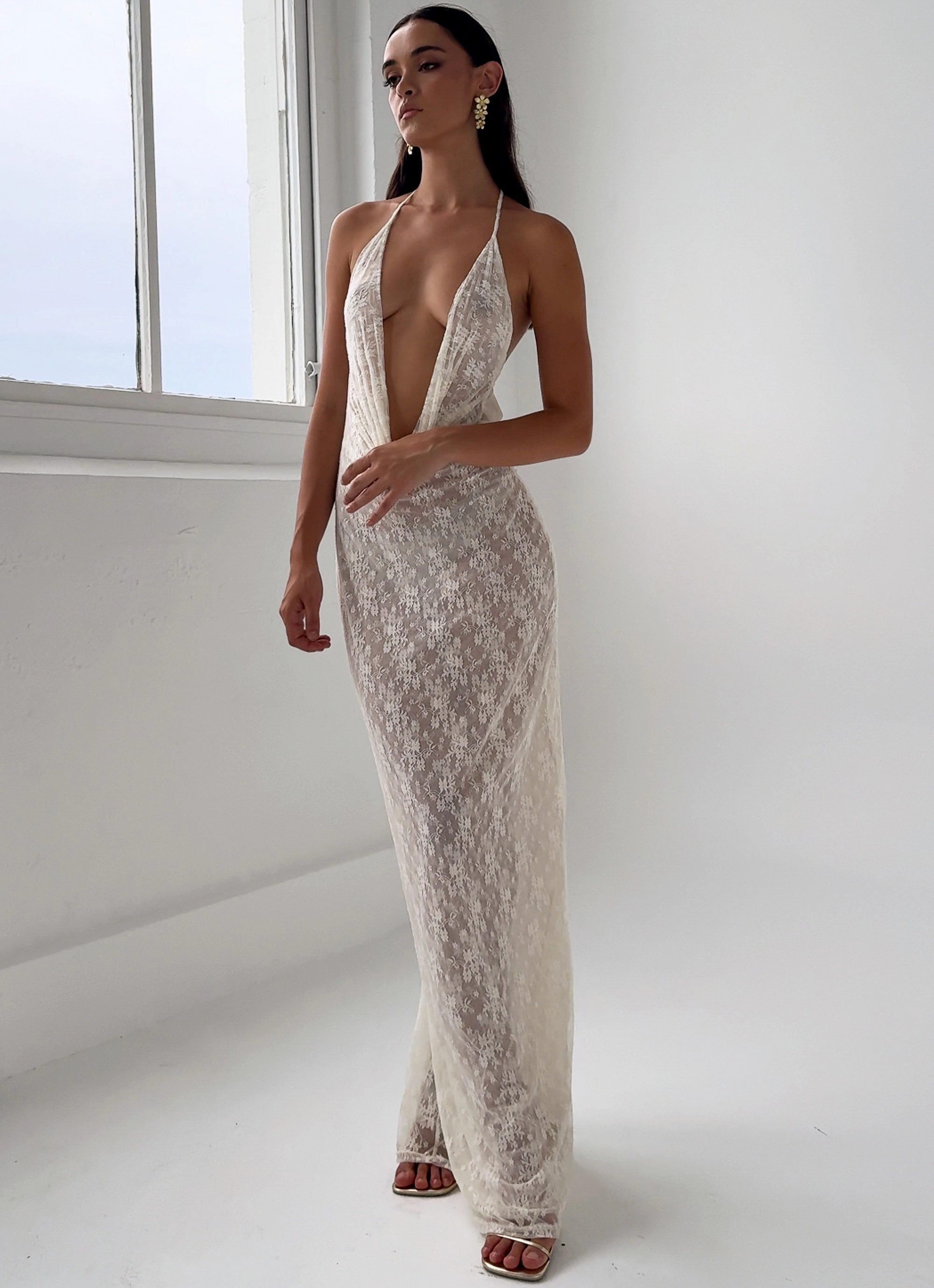 Retro Detail Guest Glam Champagne Coastline Maxi Dress - Ivory