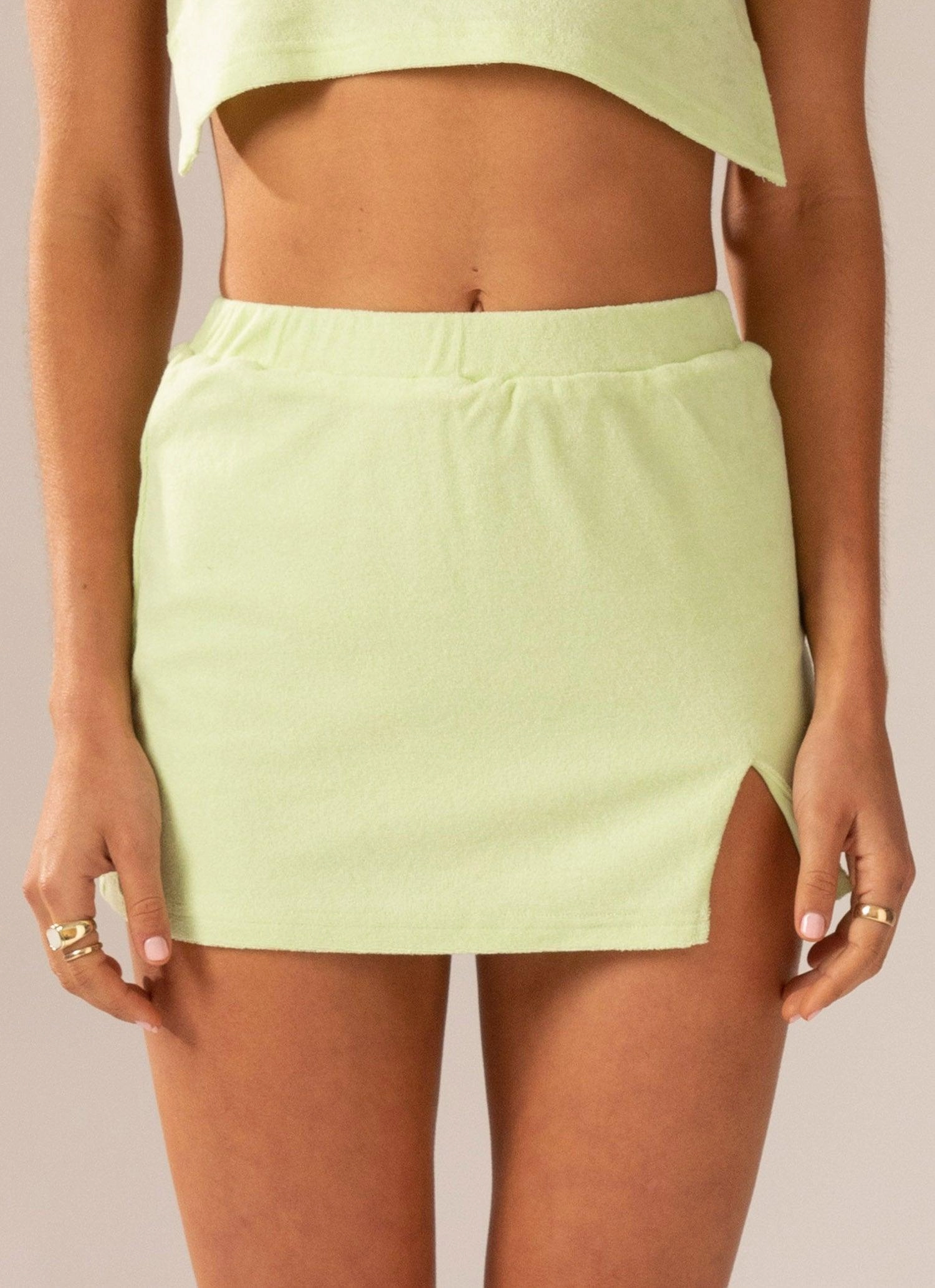 Athletic Fit Changing Seasons Terry Mini Skirt - Lime Green