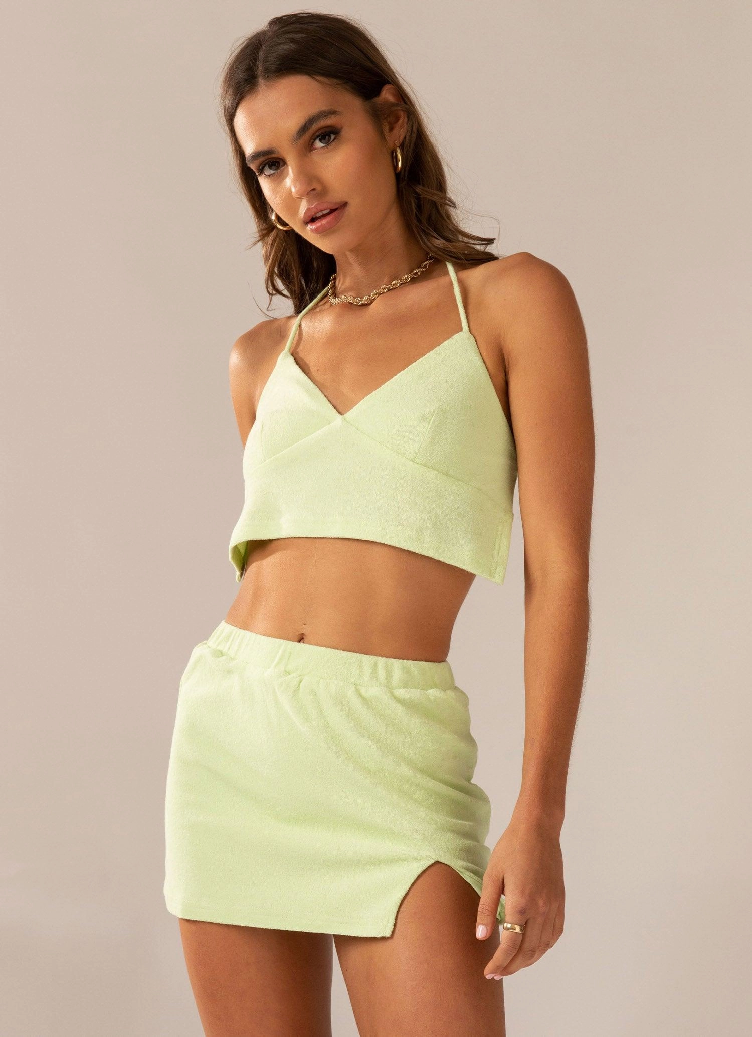 Quick Comfort Everyday Comfort Wear Changing Seasons Terry Mini Skirt - Lime Green