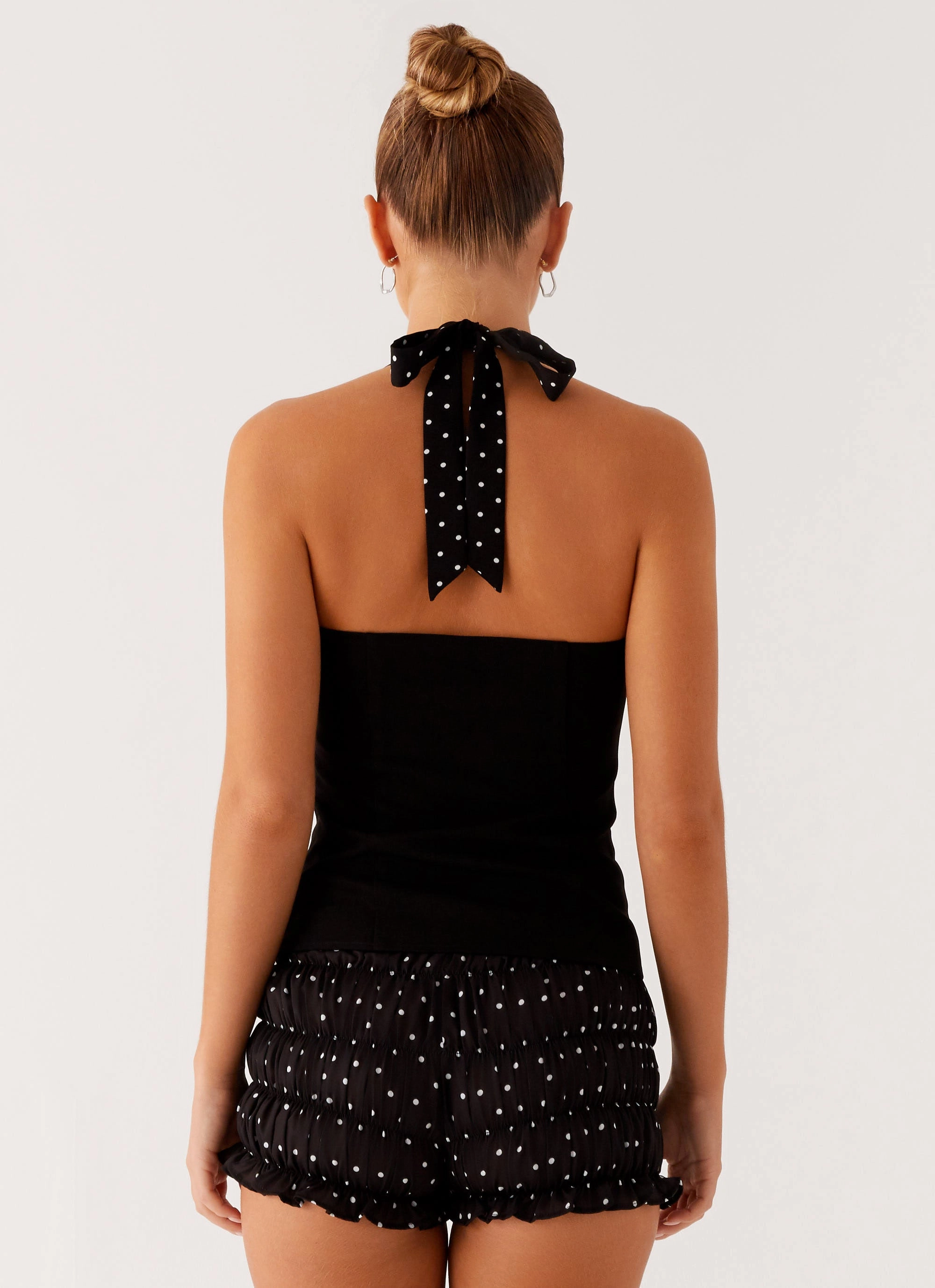 Relaxed Dress HiddenPocket Channel Bustier Top - Black Polka Dot