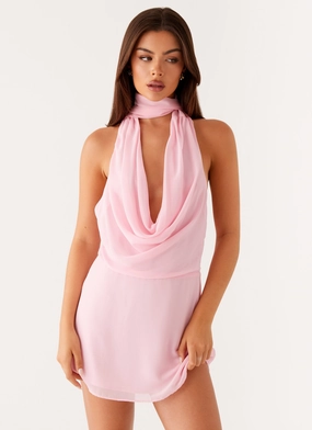 Urban Minimalism Chantal Backless Scarf Mini Dress - Pink