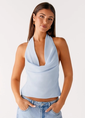Charli Cowl Top - Blue FadeResistant Coating Eco Friendly Dye Process