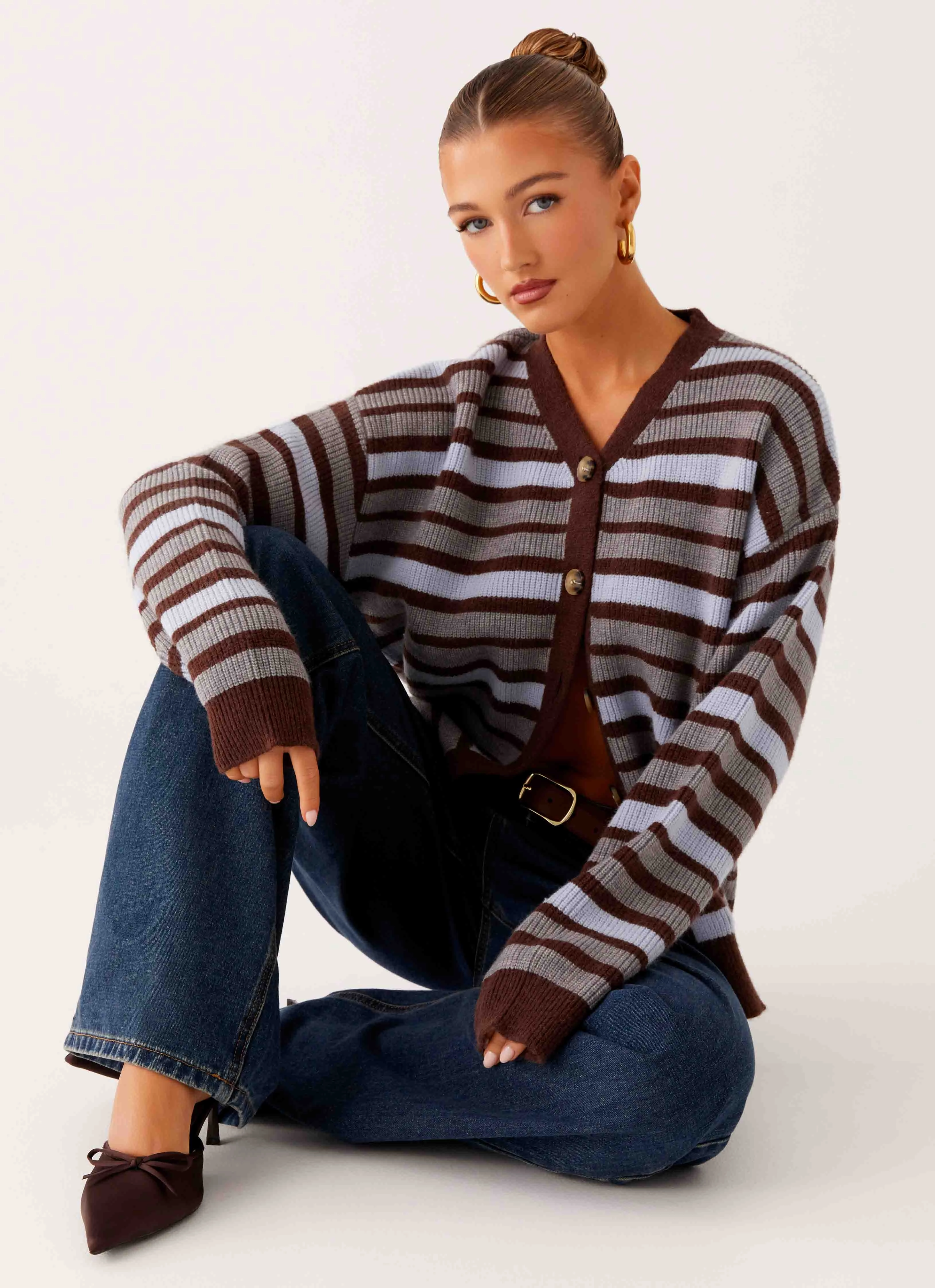Charlie Oversized Cardigan - Tawny Stripe WeatherproofCoating