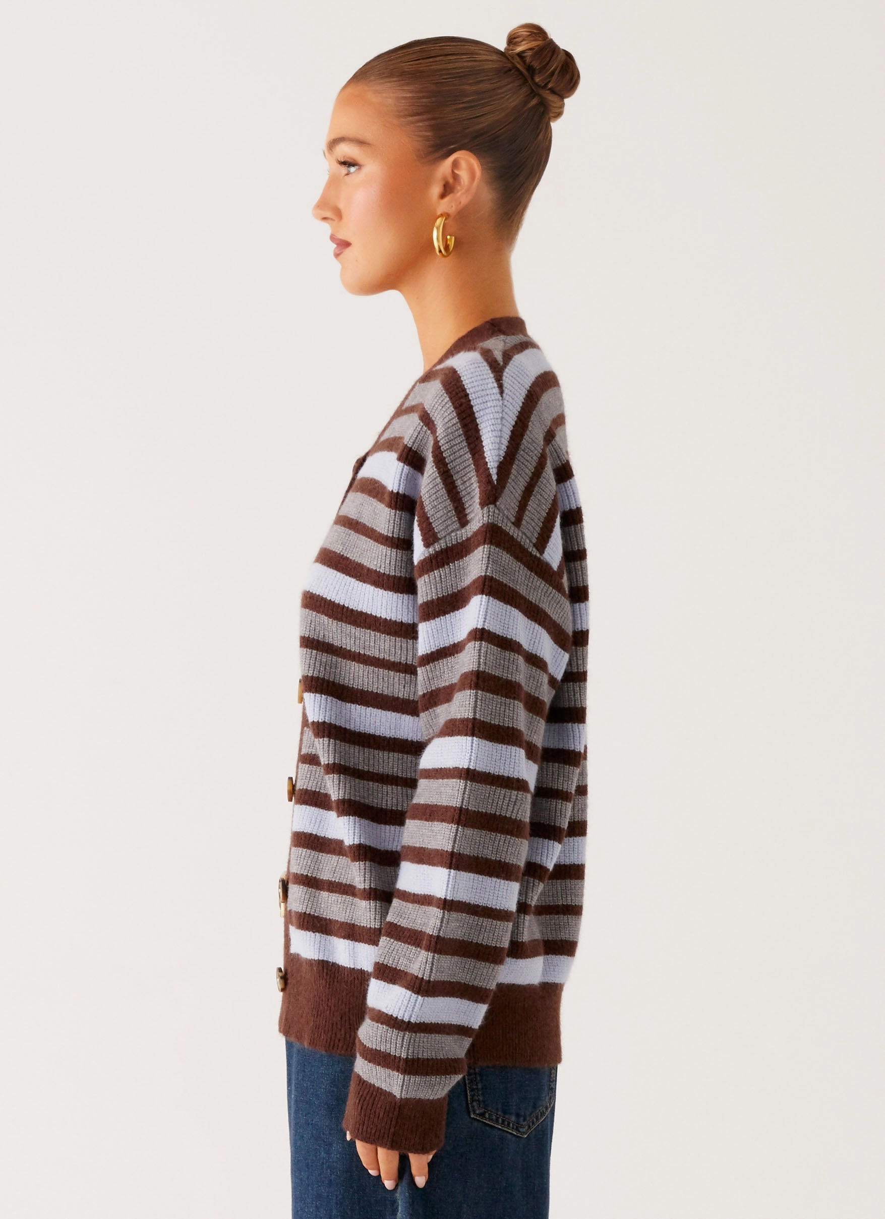 Charlie Oversized Cardigan - Tawny Stripe Breathable Outer Shell