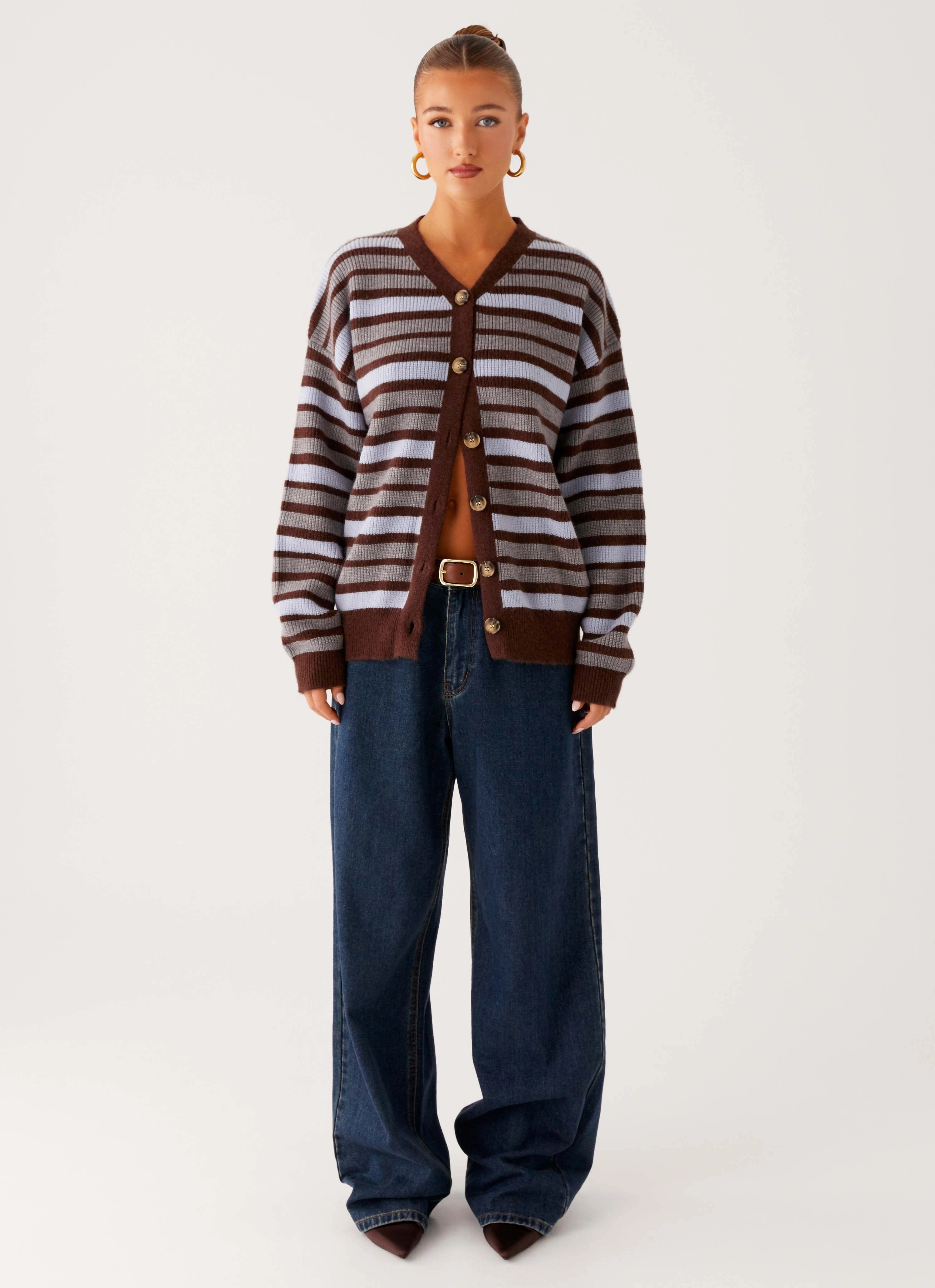Crisp Clean Fit Charlie Oversized Cardigan - Tawny Stripe