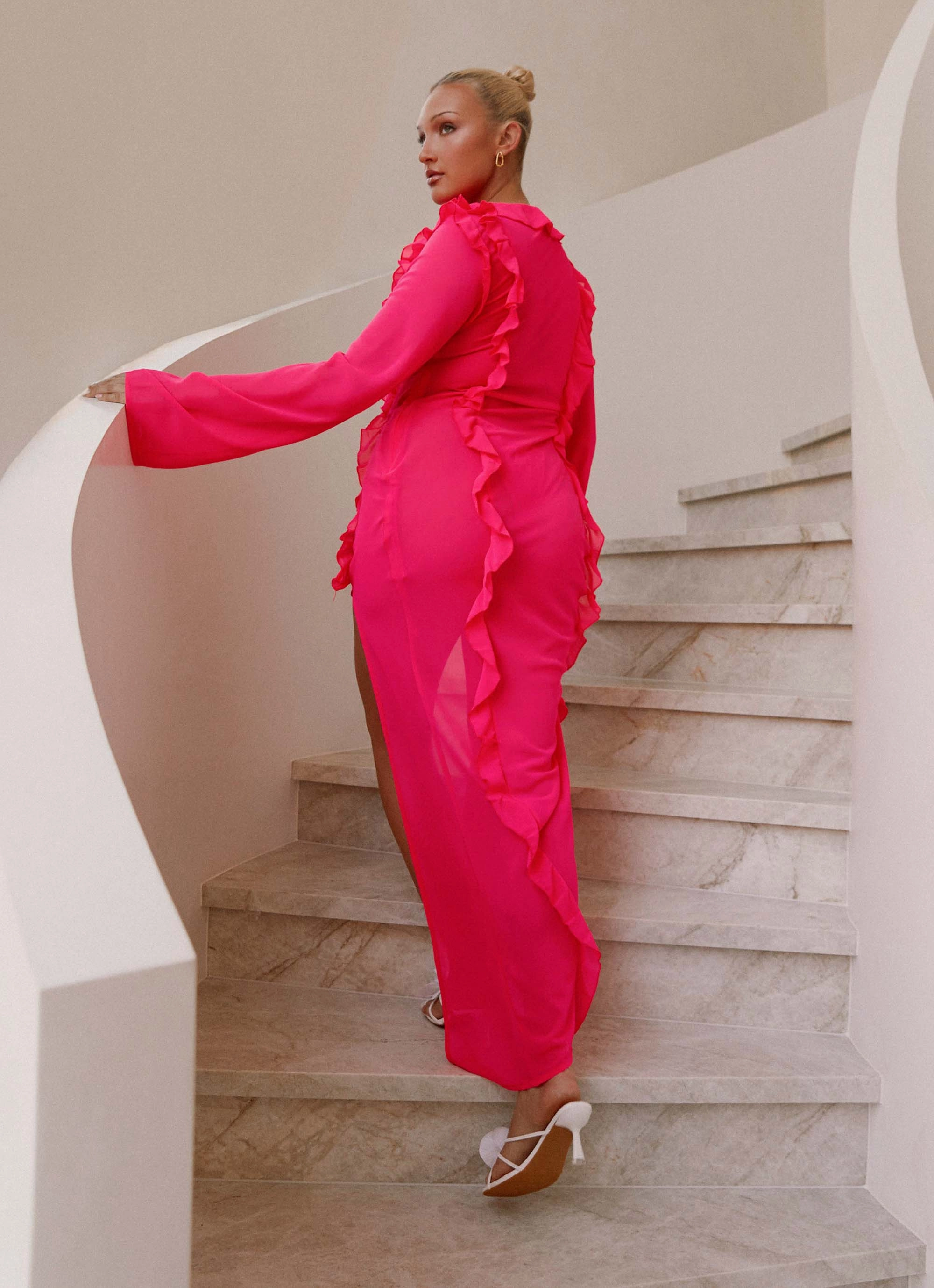 Charlize Maxi Dress - Pink AdjustableStraps Wrap Glow
