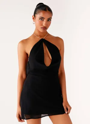 Key Hole Cowl Neckline Mini Dress - Black Smile Glow Office Smart