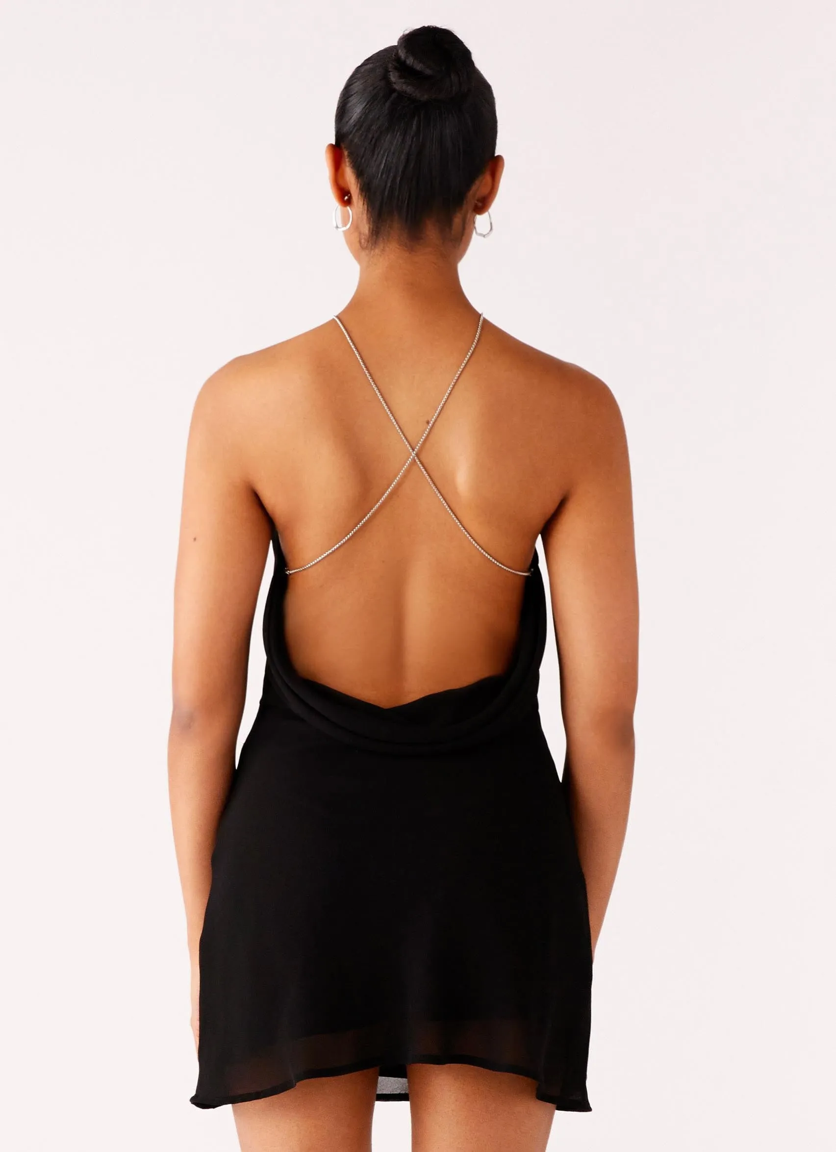 Key Hole Cowl Neckline Mini Dress - Black Korean Mood