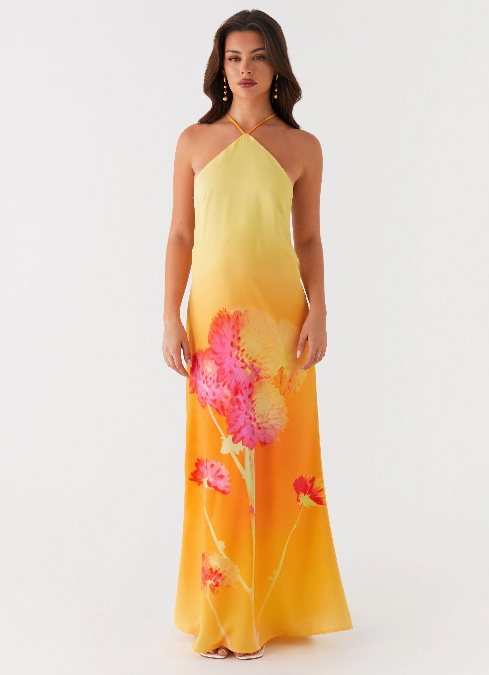 Layered-Sleeve Blush Shade Chloe Maxi Dress - Orange Floral