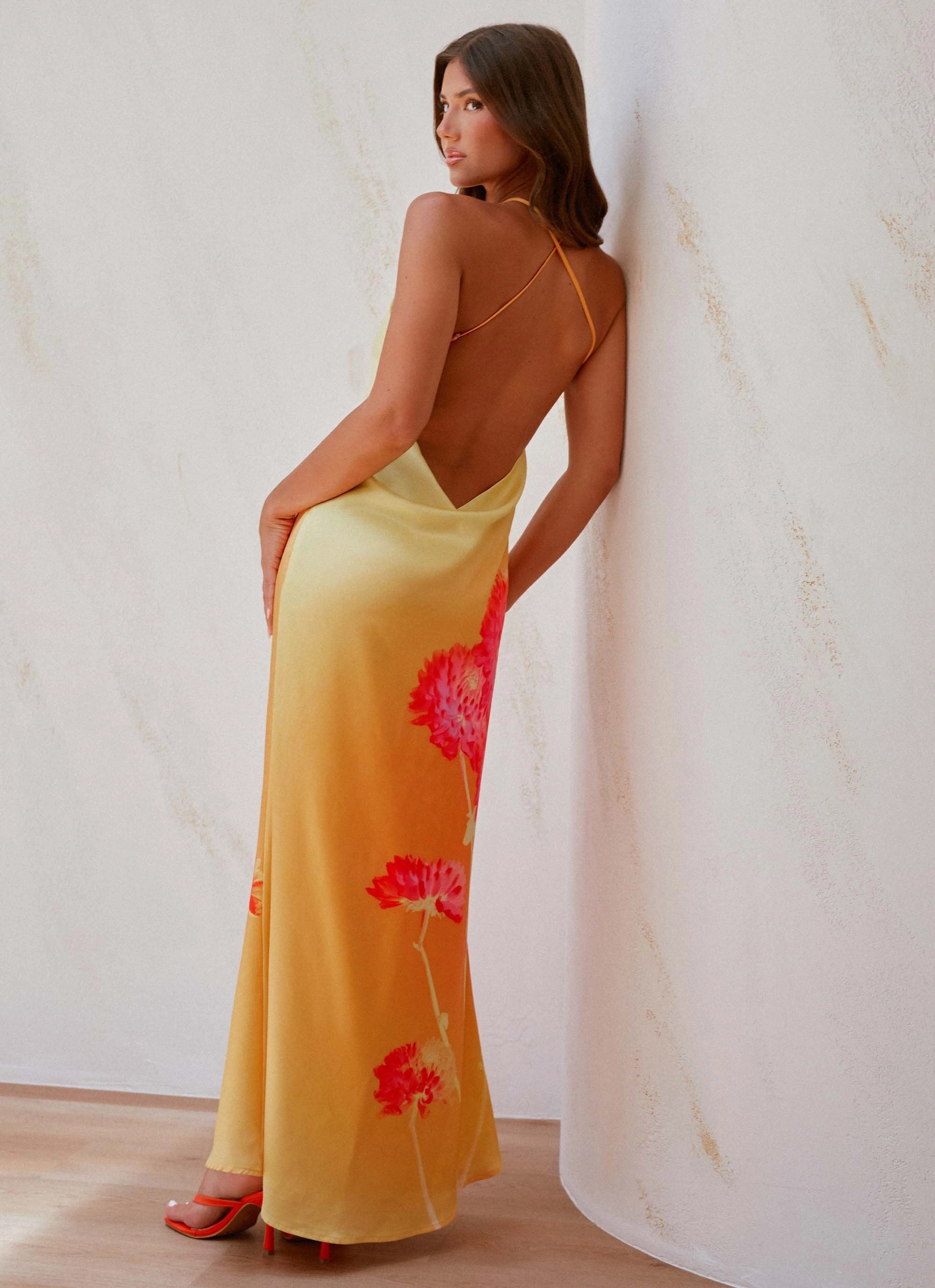 Luxe Fabric Young Edge Chloe Maxi Dress - Orange Floral