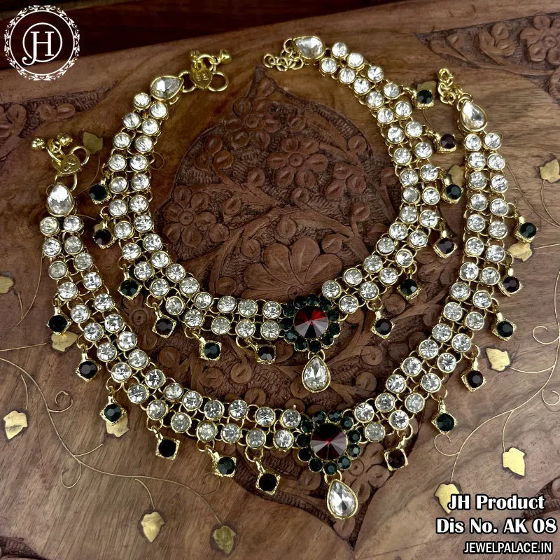 Charms Antique Golden Alloy Kundan Anklet for Women JH3448