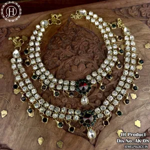 Charms Antique Golden Alloy Kundan Anklet for Women JH3448