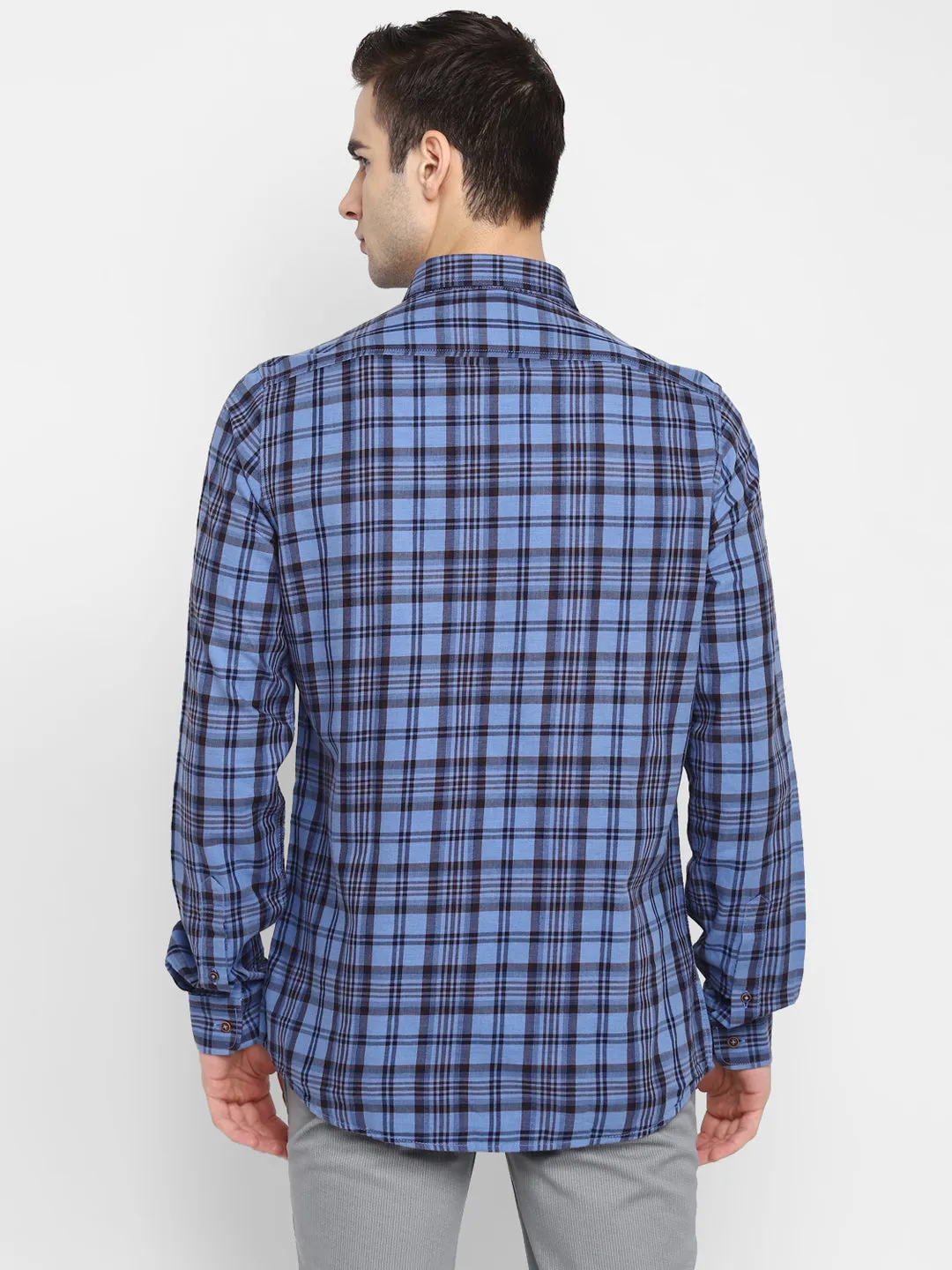 Checked Blue Slim Fit Casual Shirt For Men