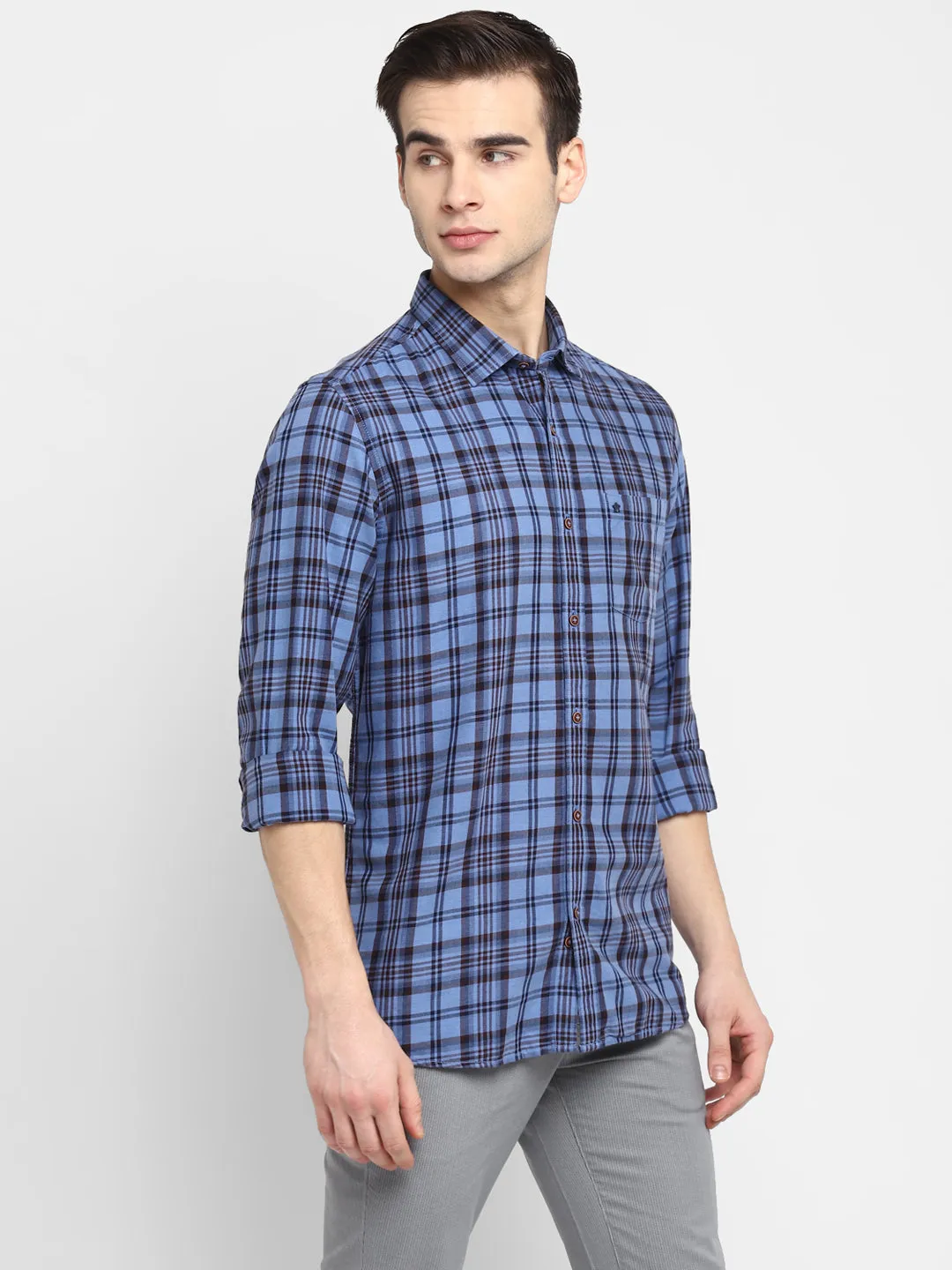 Checked Blue Slim Fit Casual Shirt For Men