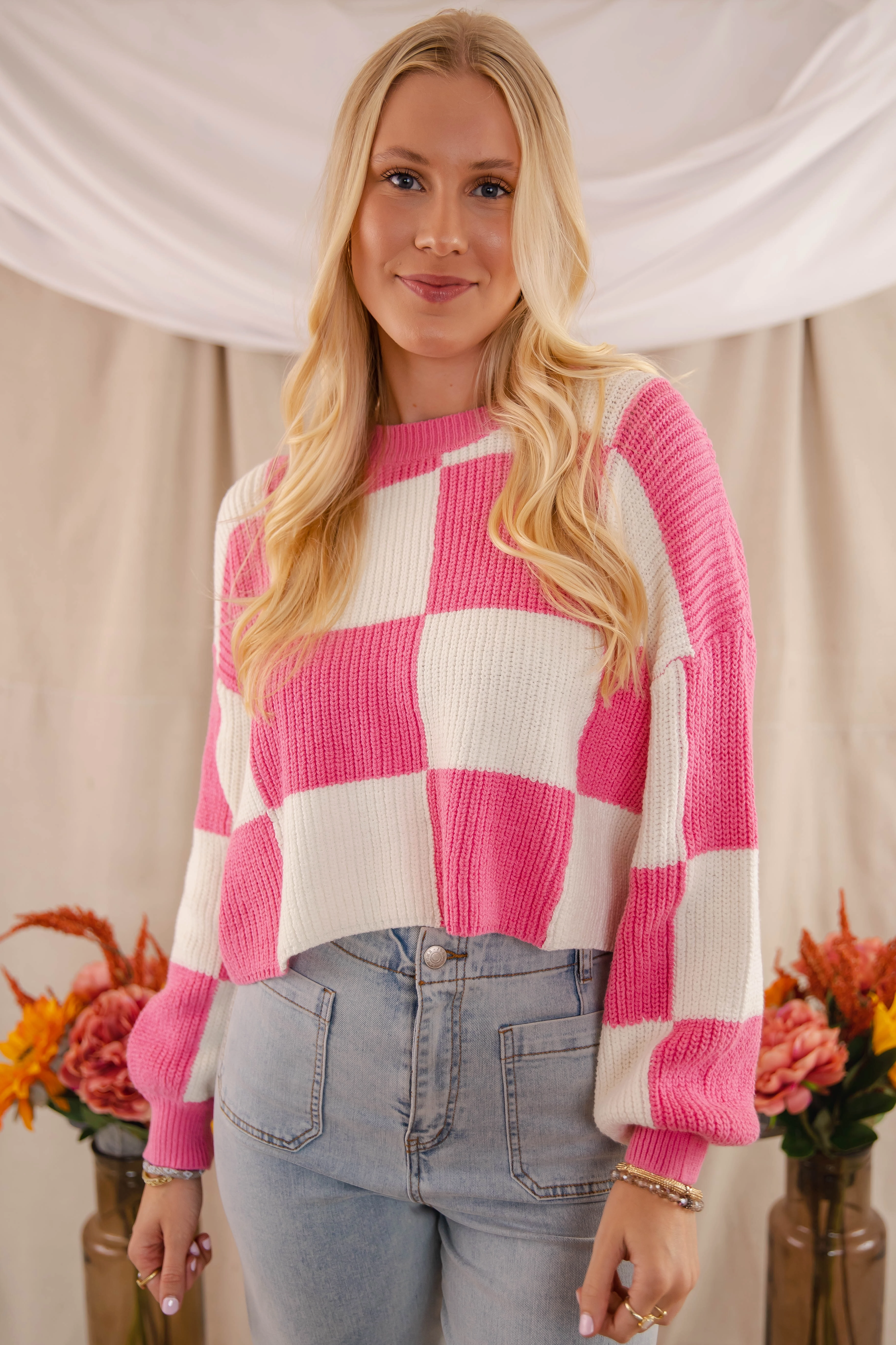 Checking Off the Boxes Sweater-Pink Ventilated Mesh Panels
