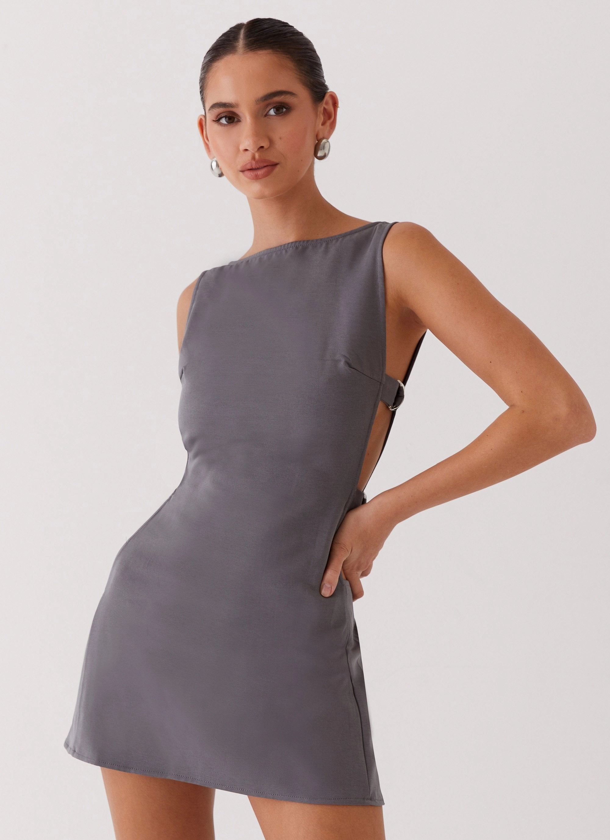 Contemporary Vibe Cherish You Buckle Mini Dress - Charcoal