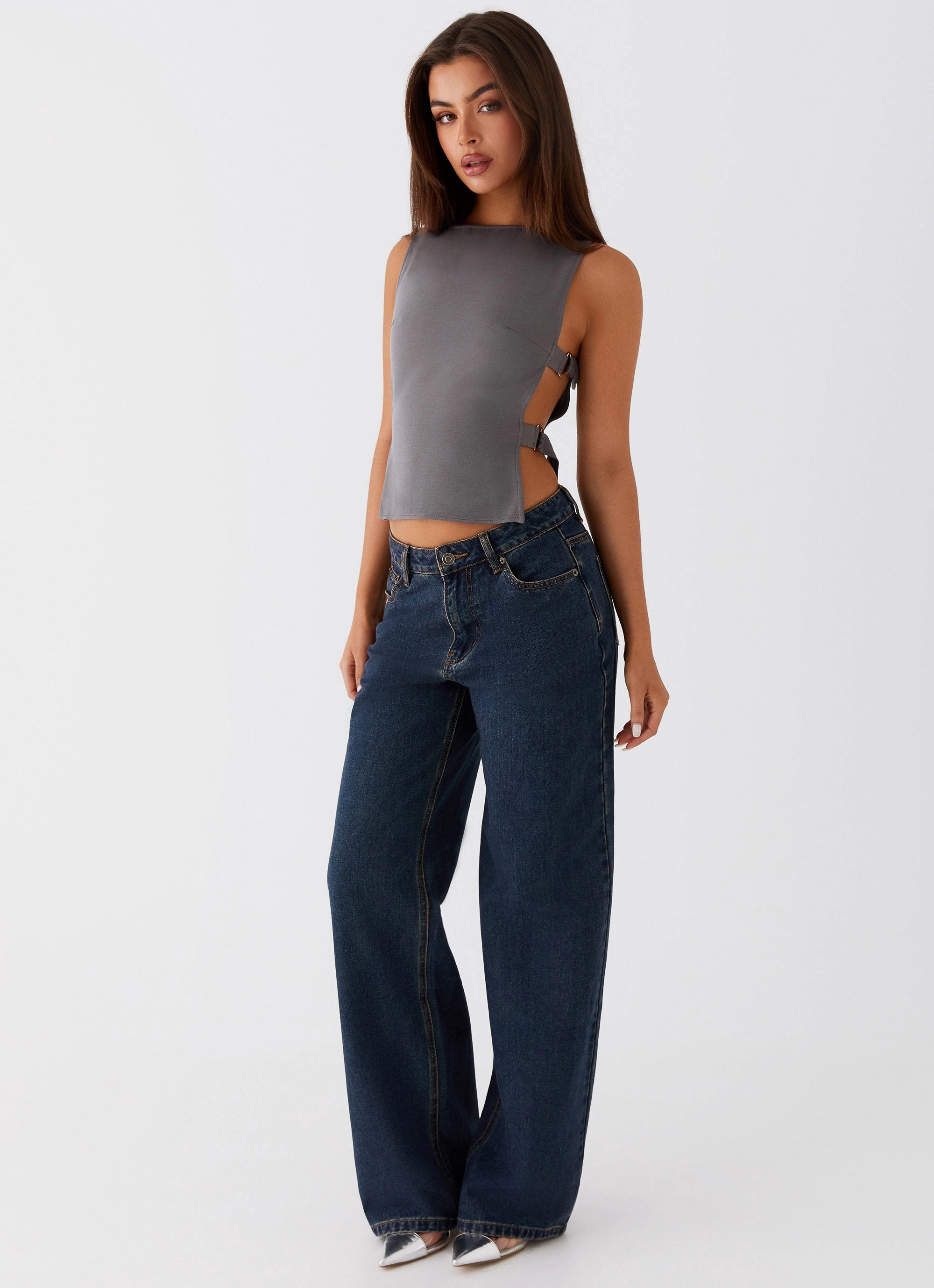 Cherish You Buckle Top - Charcoal HighStretch Flexible Waistband Adaptation