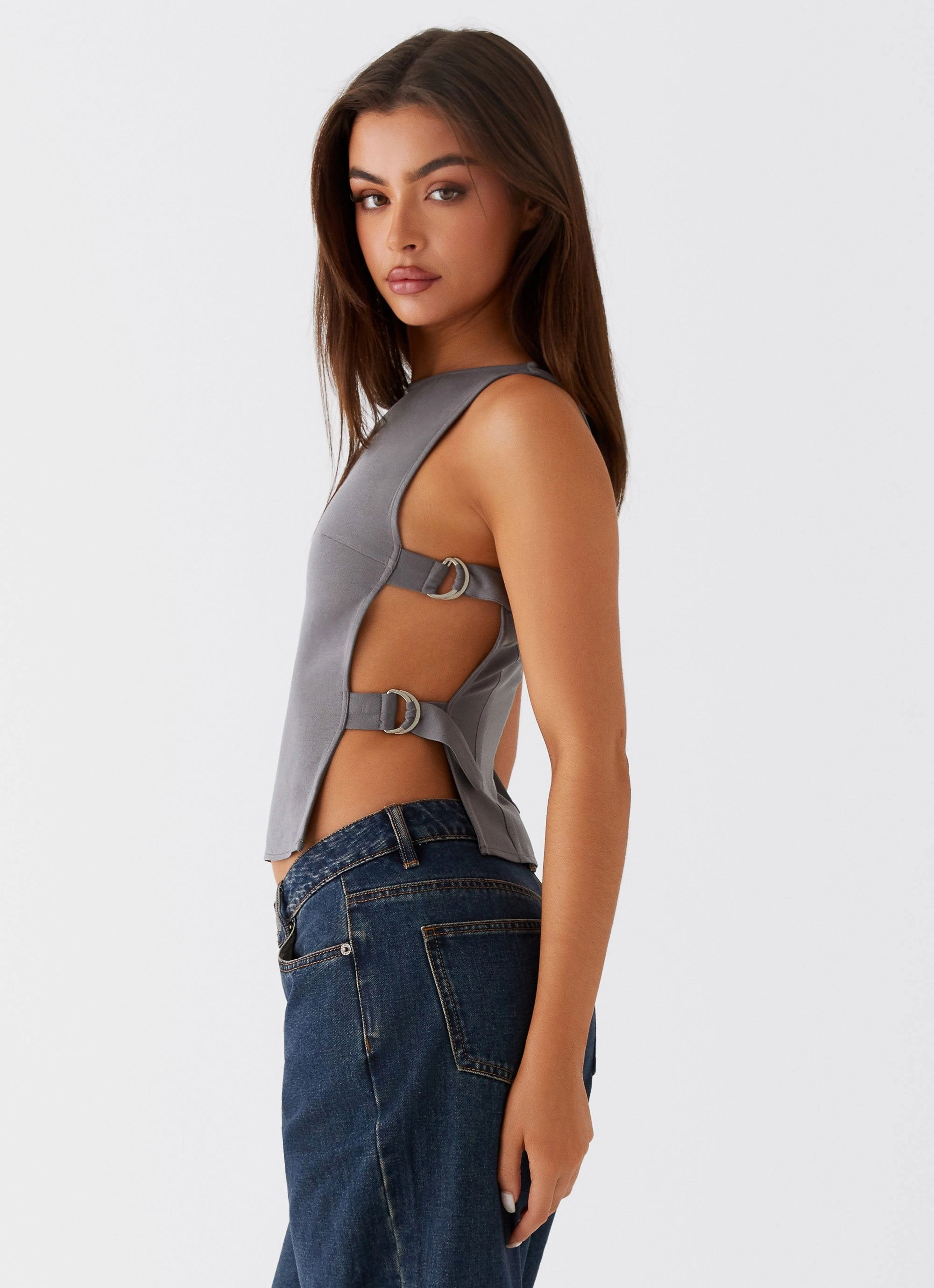 StretchFit Design Office Wear Cherish You Buckle Top - Charcoal