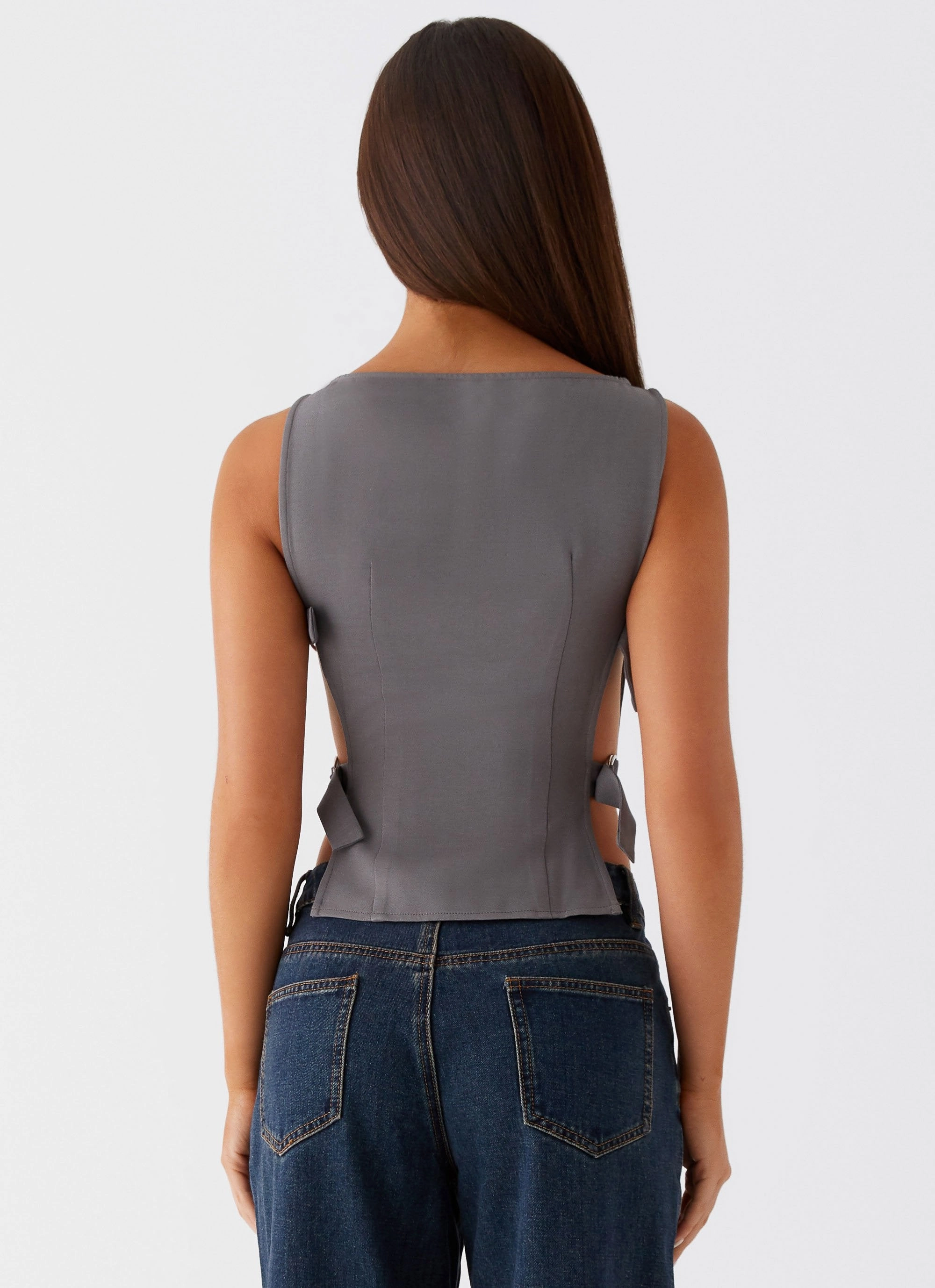 Cherish You Buckle Top - Charcoal Cozy Cardigan Recycled Polyester