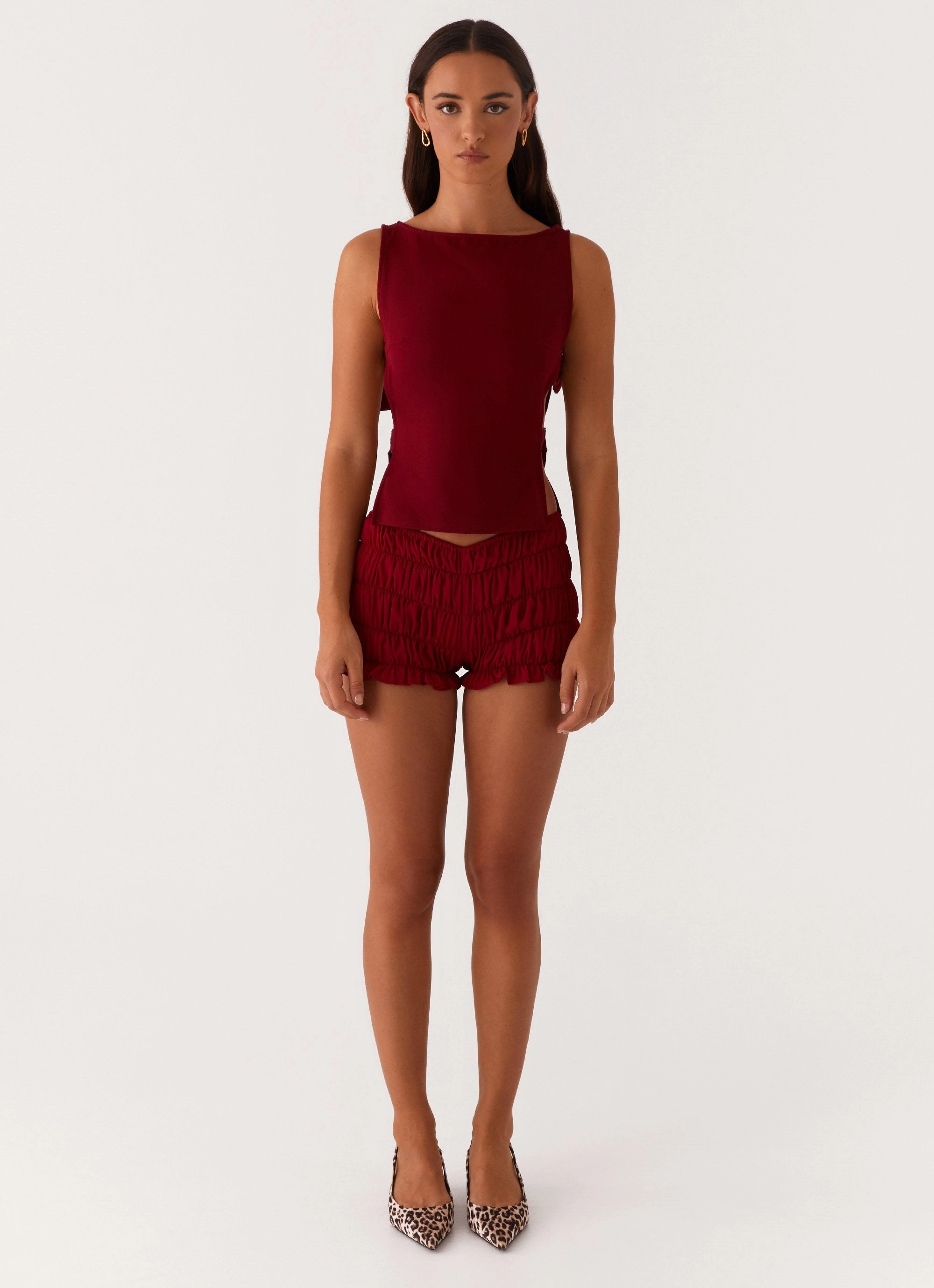 Cherish You Buckle Top - Maroon Comfortable Fabric WindproofBarrierTechnology