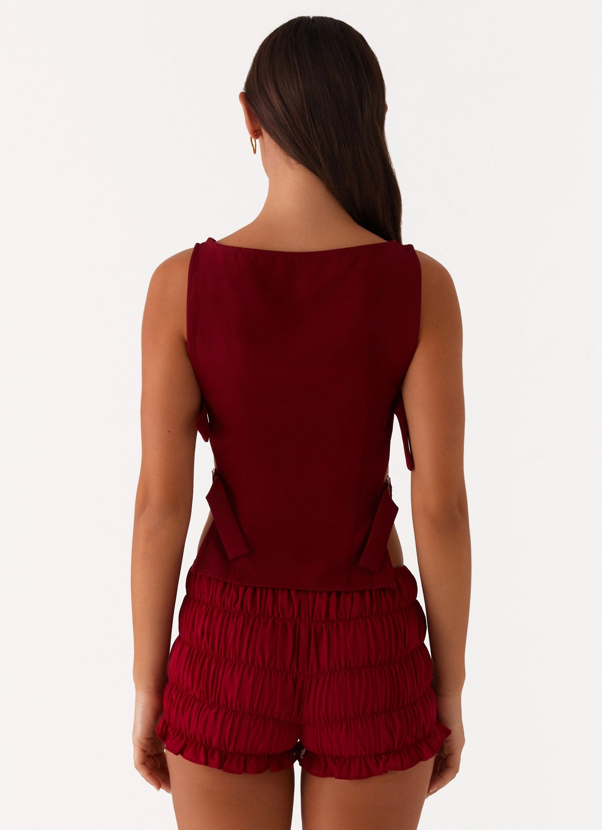 Cherish You Buckle Top - Maroon VNeck Style Reflective Trim Details