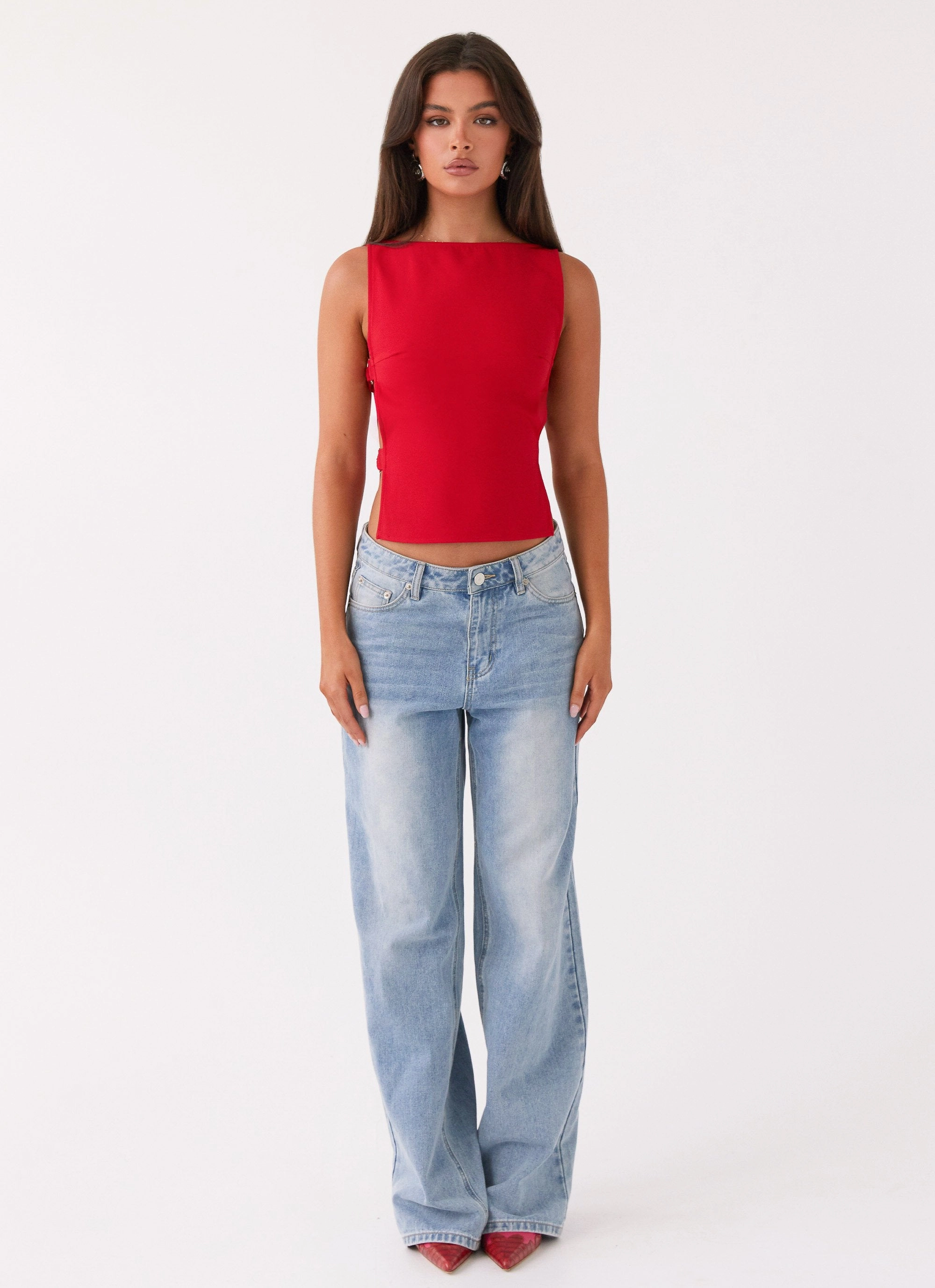 Cherish You Buckle Top - Red Athletic Wear