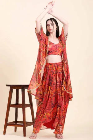 Cherry Red Dhoti Set