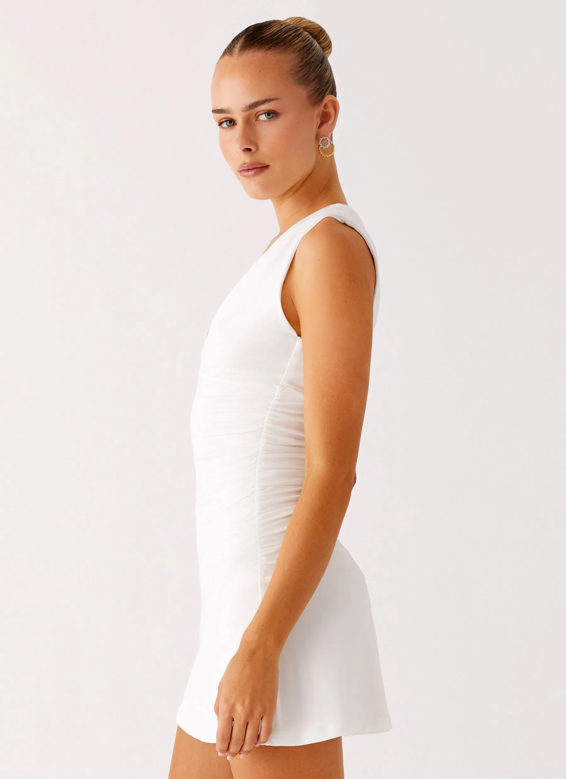 City-Style Functional-Design Cherry Sky Mini Dress - White