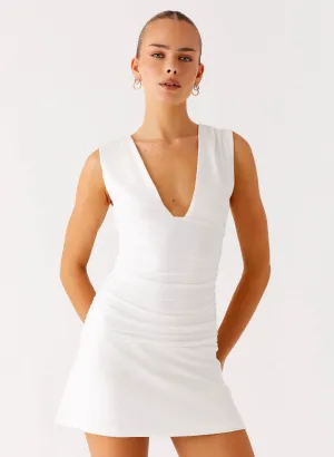 Cherry Sky Mini Dress - White Smooth Line Bust-Enhancing