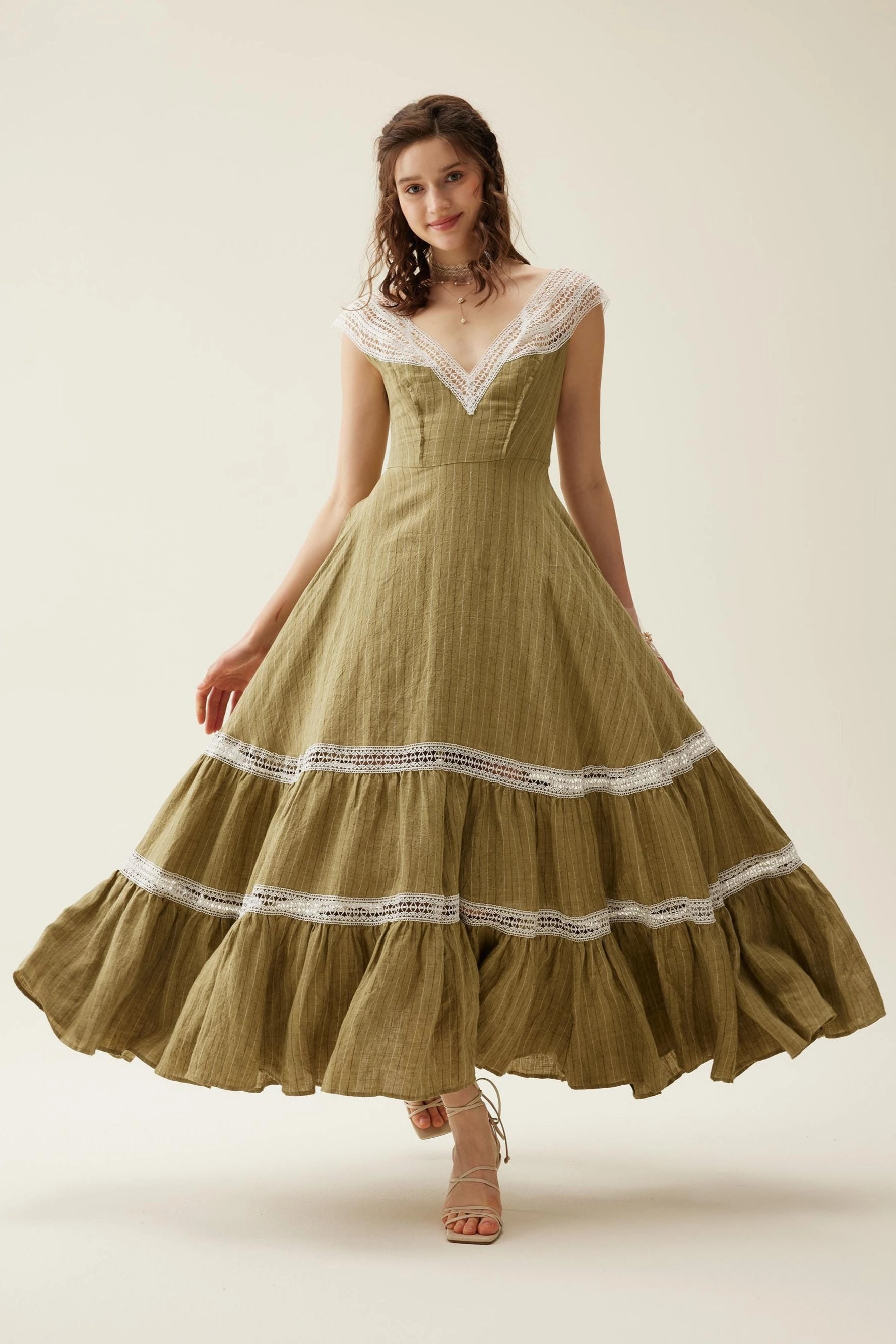 Cherry Tree 25 | Lace Linen flared dress Layer-Friendly Fit