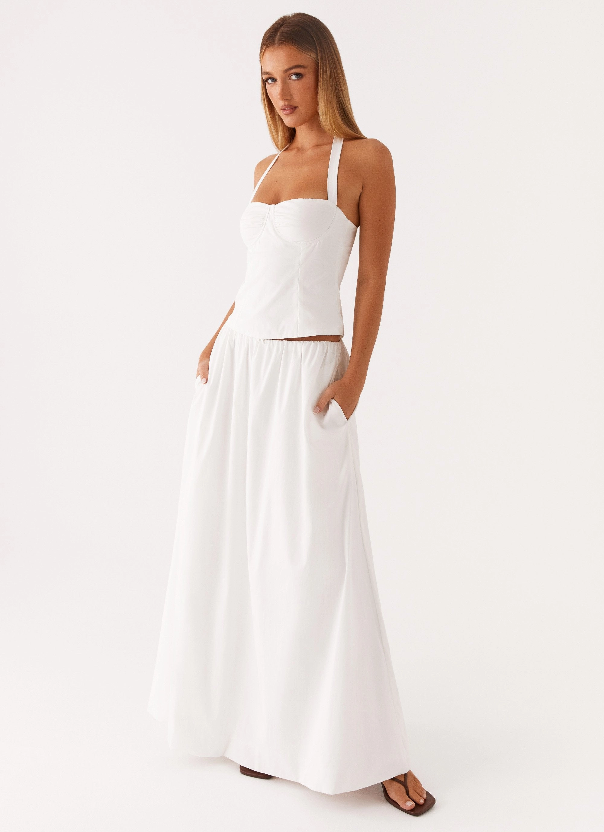 Cheryl Bustier Halter Top - White ConvertibleSleeves Cozy Layer