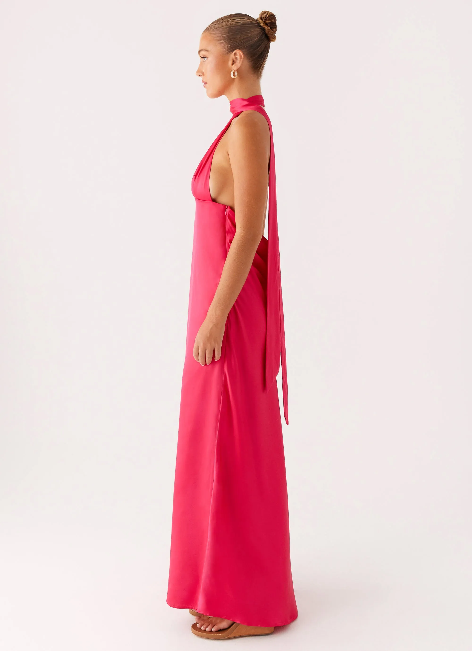 Smooth Mood Party Perfect Alicia Satin Halter Maxi Dress - Fuchsia
